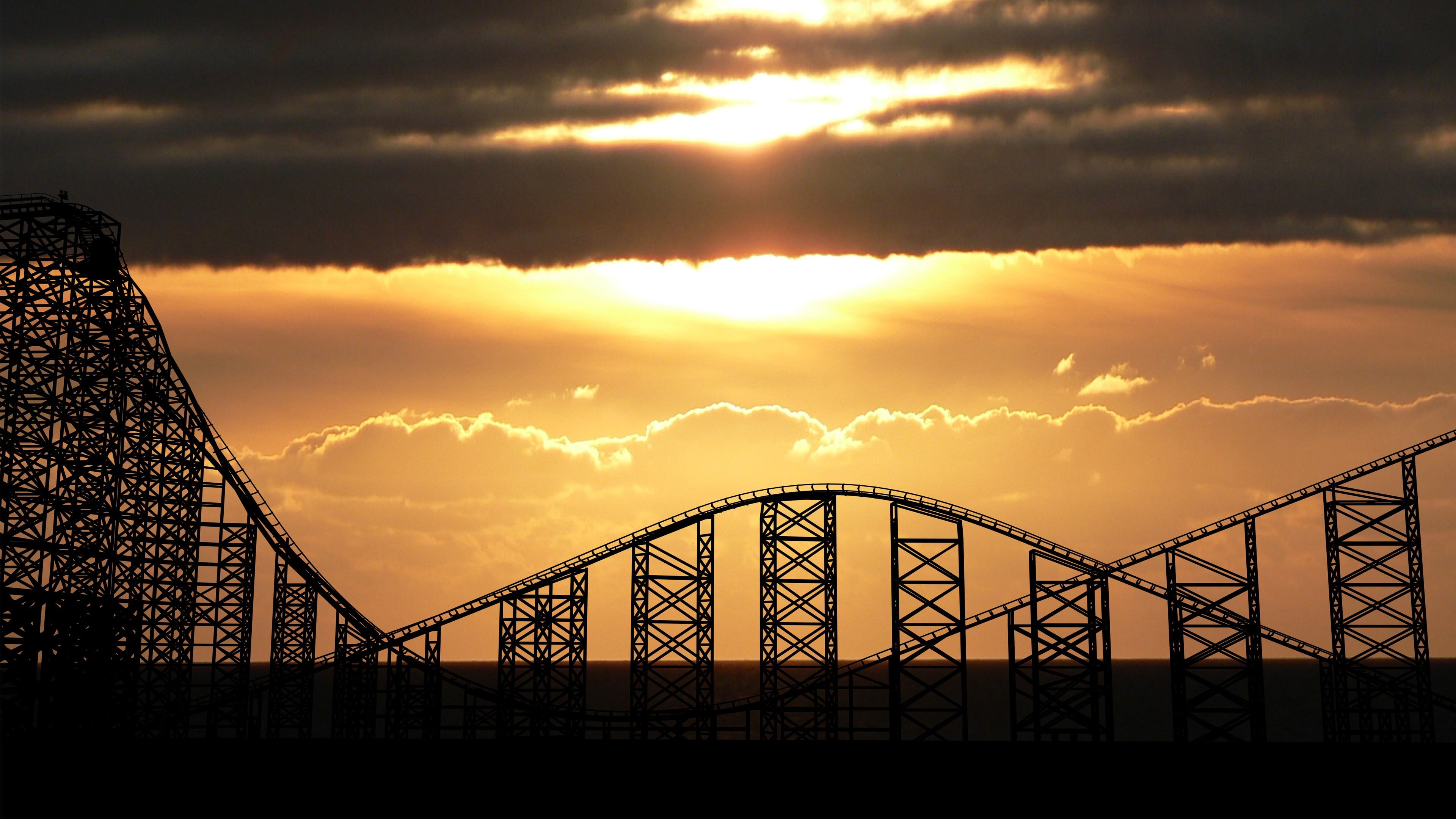 travel destinations, bridge - man made structure, coaster, silhouette, outdoors, sunlight, alloy, sunset, transportation, built structure, bridge, dusk, HD Wallpaper