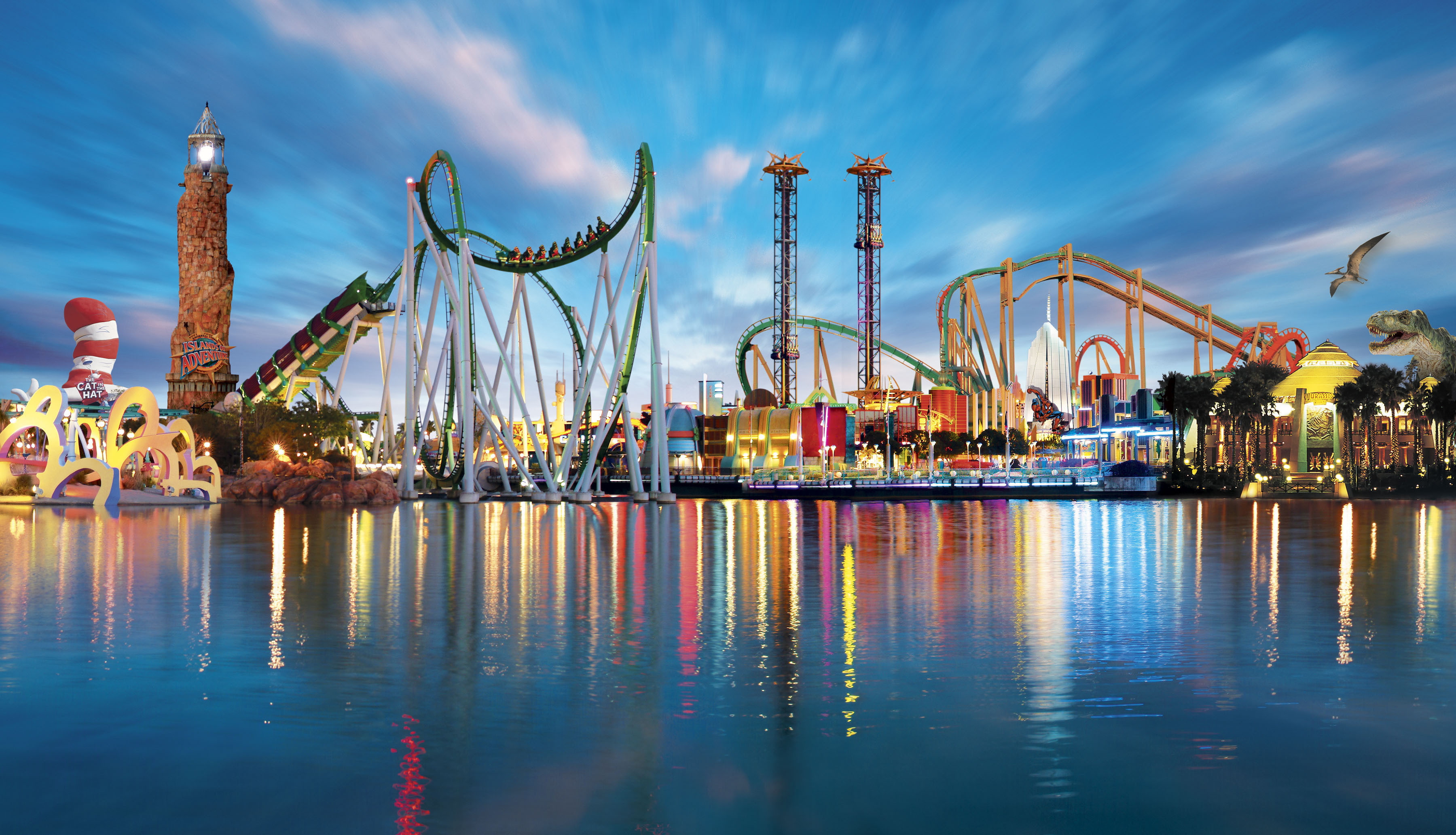 rides, park, orlando, reflection, florida, water, usa, america, rollercoaster, amusement, lights, 2K, HD Wallpaper