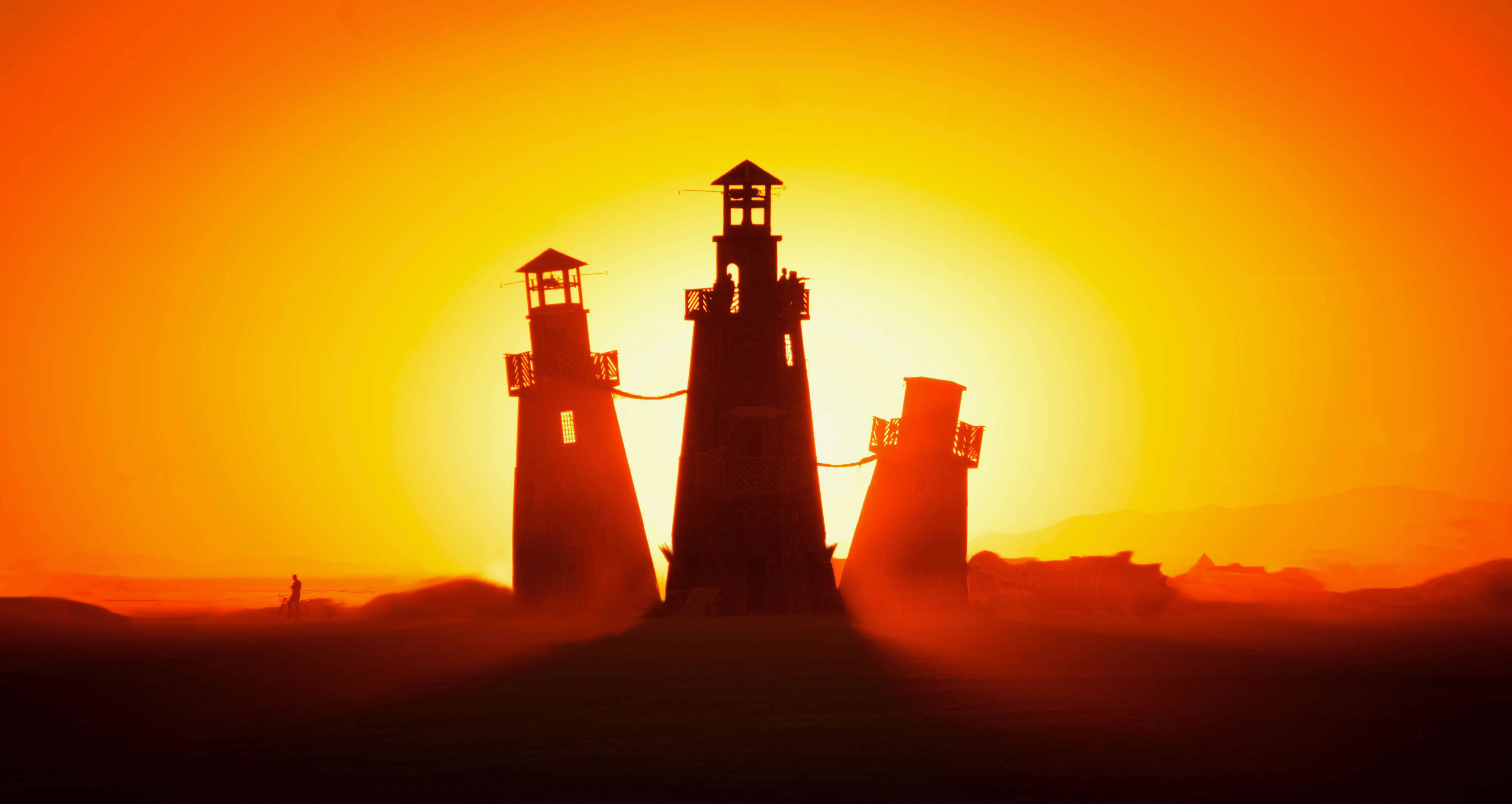 4K, 4K, Nevada, Burning Man, Lighthouses, HD Wallpaper