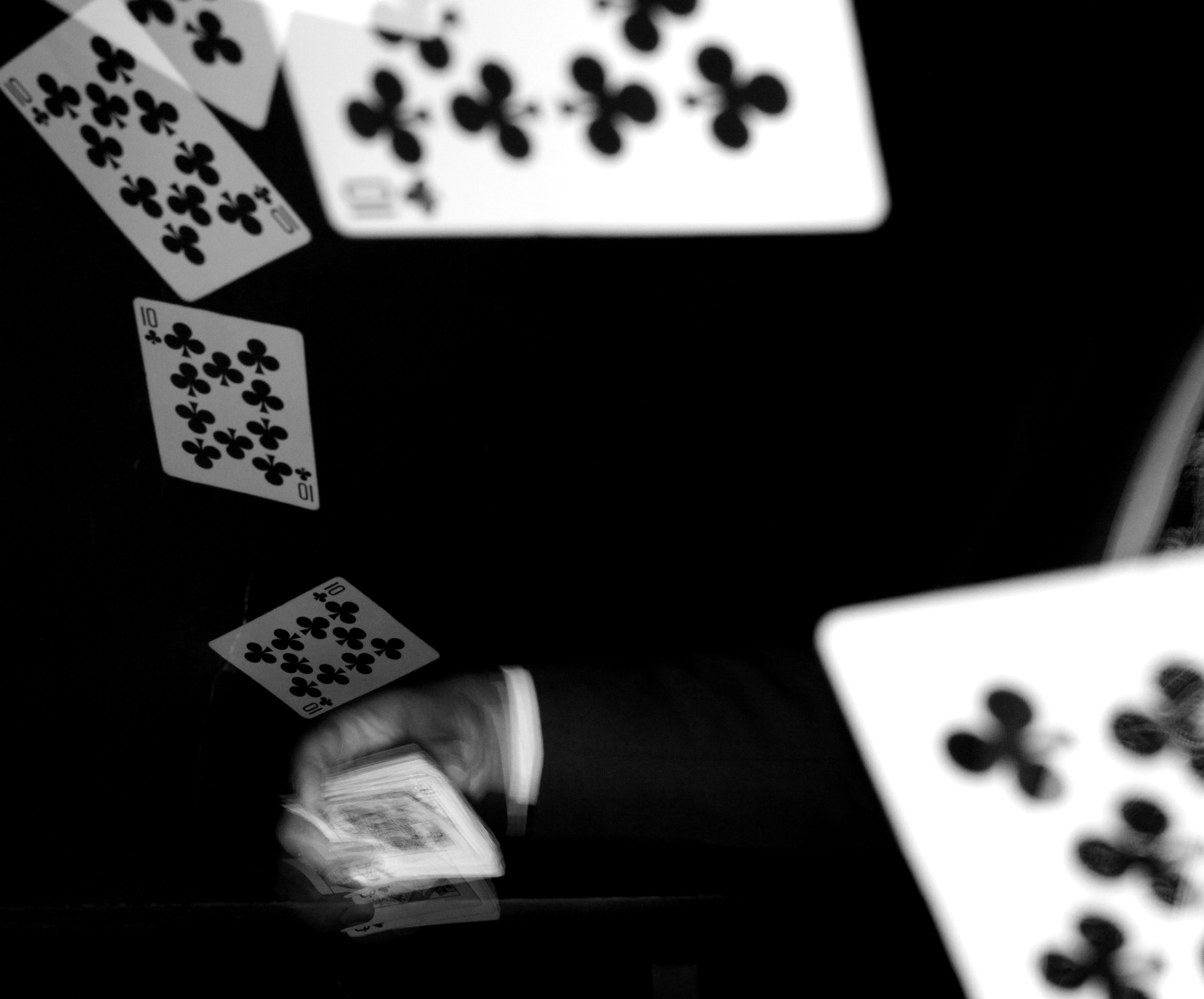 leisure games, relaxation, black and white, finger, luck, studio shot, gambling, cardistry, human hand, table, unrecognizable person, indoors, cards, opportunity, HD Wallpaper