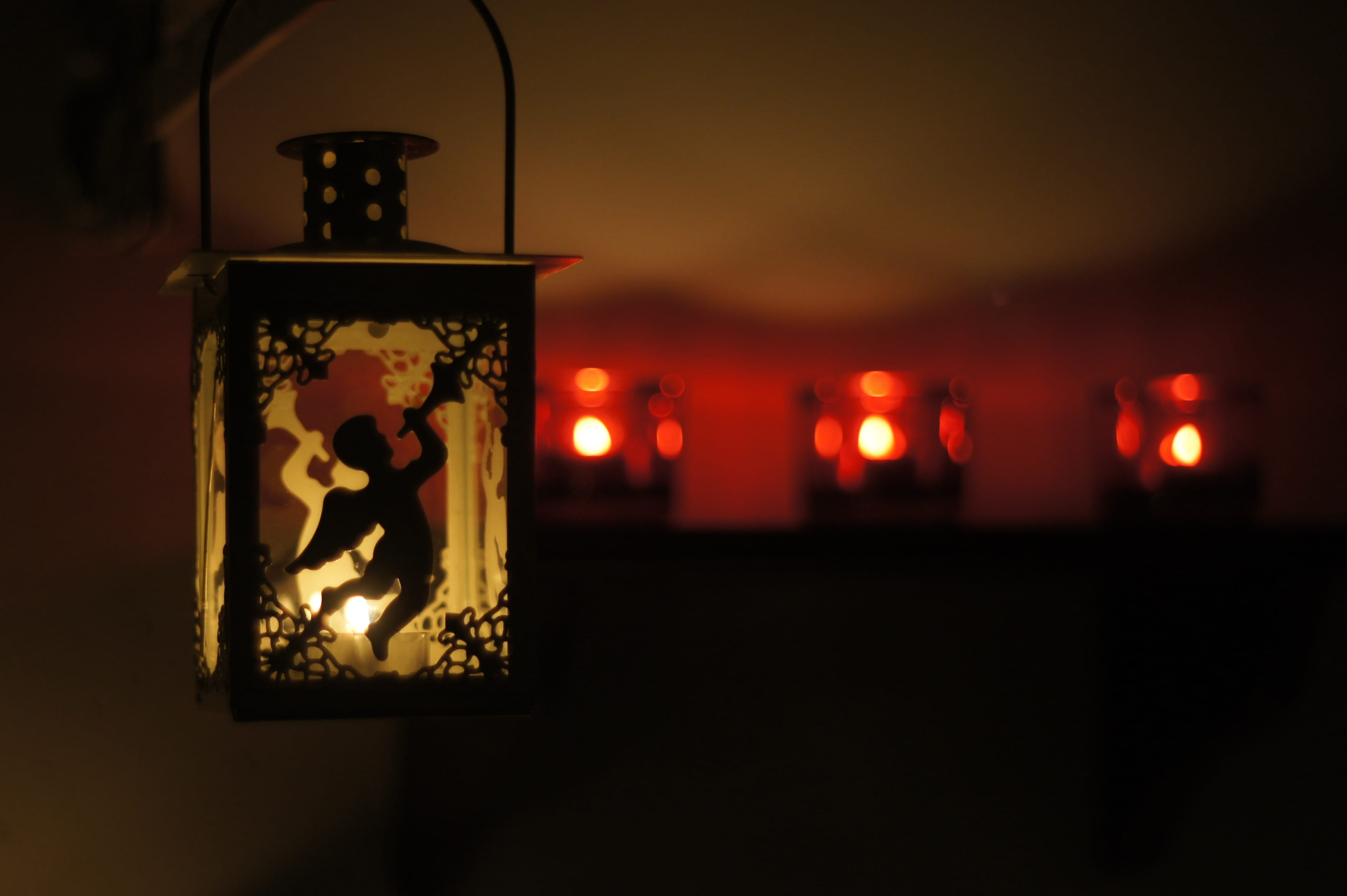 night, flame, lantern, nature, candle lantern, angel, close-up, lighted, no people, lighting Equipment, illuminated, animal themes, indoors, decoration, HD Wallpaper