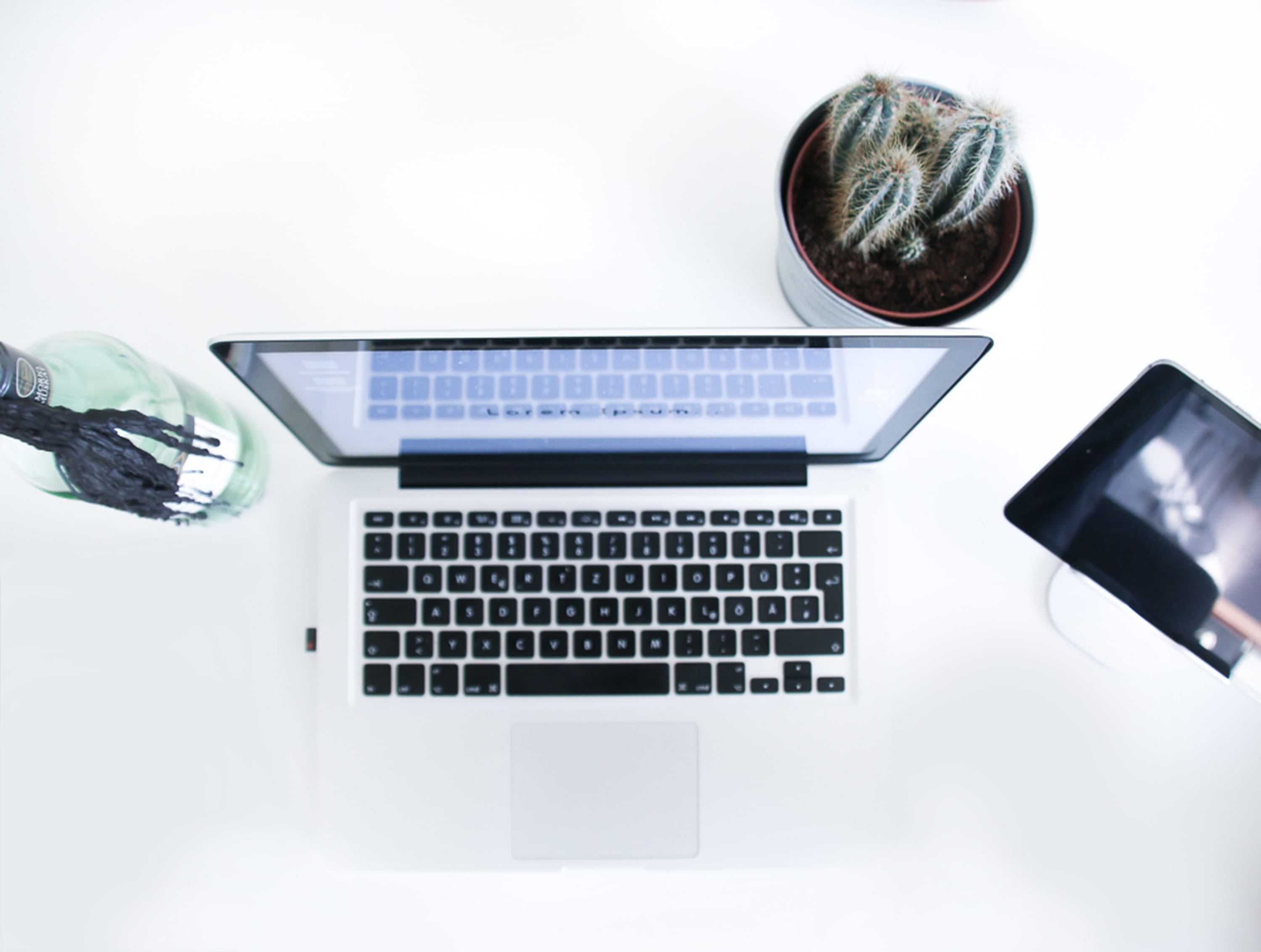 white, work, plant, no people, table, laptop, computer equipment, computer monitor, wine, top, 2K, communication, mac, global communications, succulent, HD Wallpaper