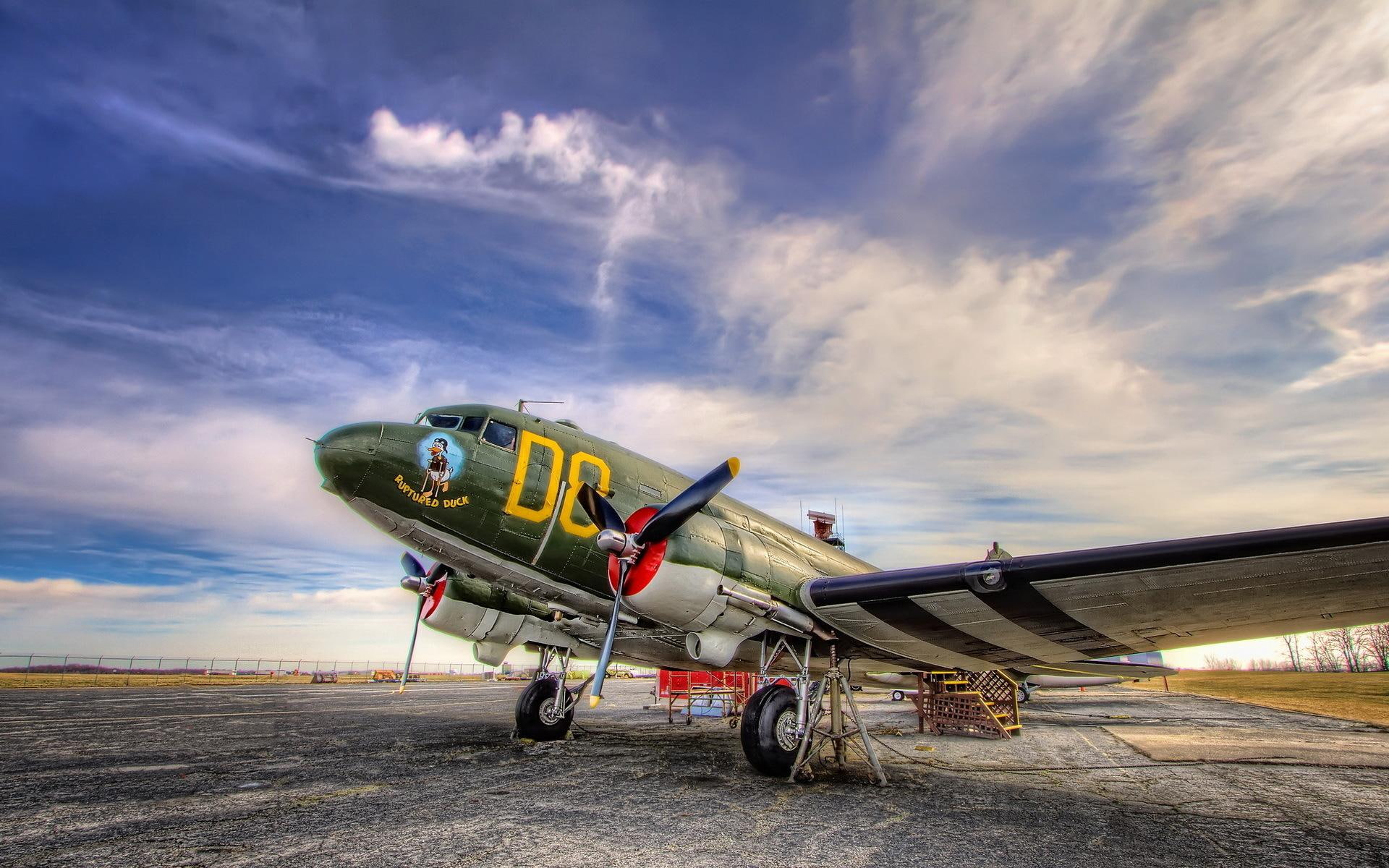 propeller, transport, green, skytrain, usaf, gray, douglas, c, plane, dakota, aircraft planes, 1080P, HD Wallpaper