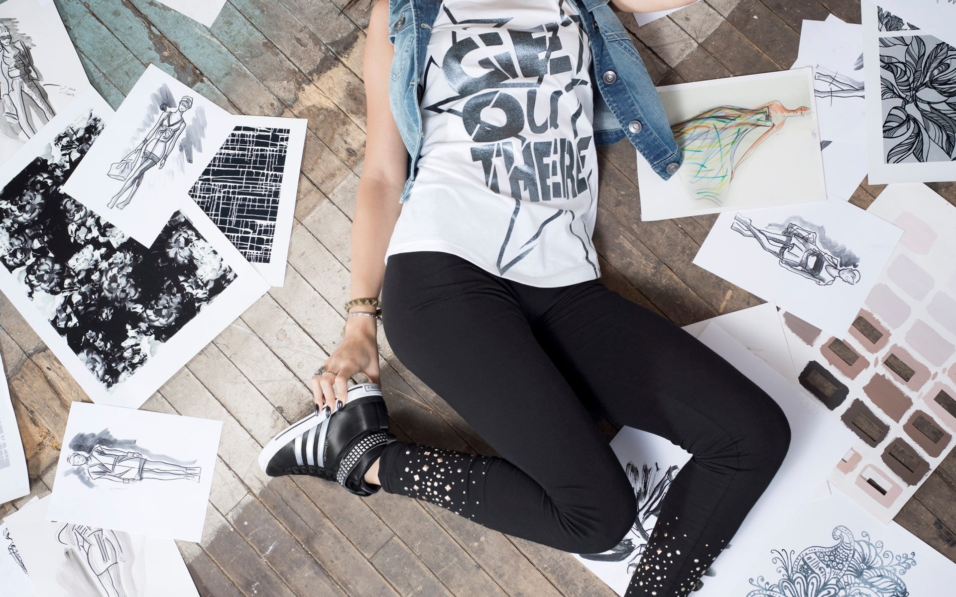 1080P, Selena Gomez, sketches, paper, denim, HD Wallpaper