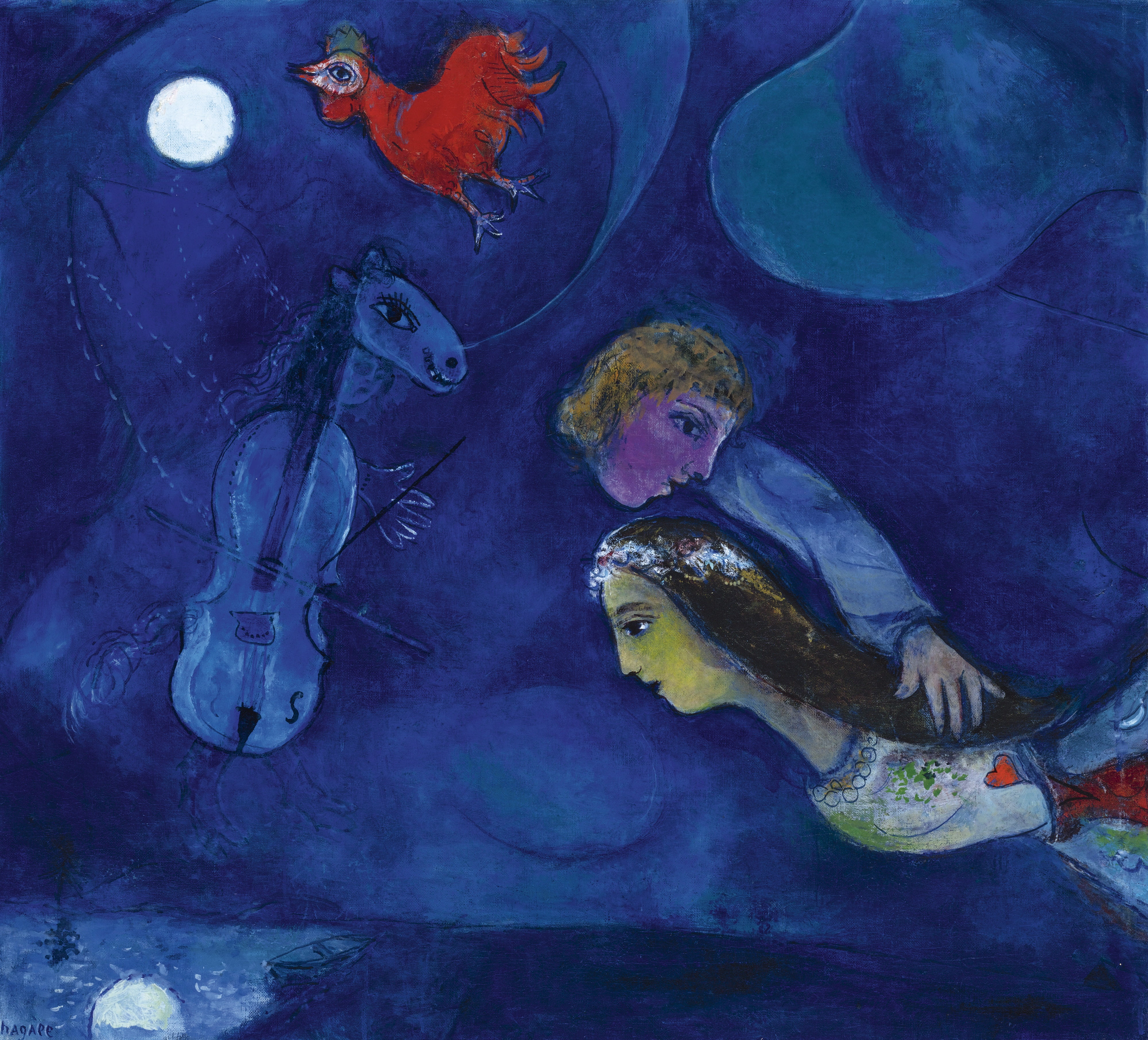 1944, RED ROOSTER IN THE NIGHT, MARC  CHAGALL, 4K, HD Wallpaper