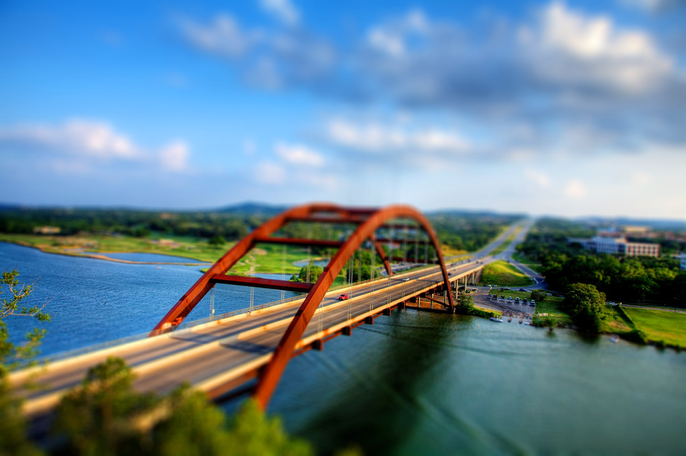 car, river, degradation, bridge, illusion, 1080P, reduction, HD Wallpaper