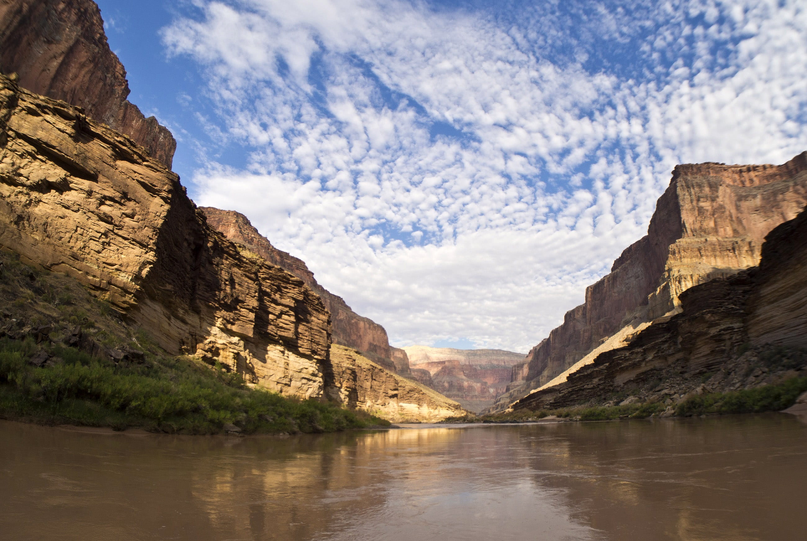 sky, color river, water, reflection, scenics, solid, extreme Terrain, clouds, rock formation, rock - Object, Arizona, grand, scenics - nature, Grand Canyon, HD Wallpaper