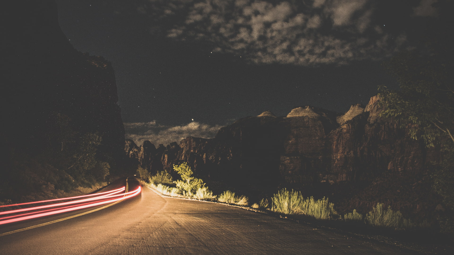 direction, outdoors, gray, night, road, no people, tree, mountains, pavement, transportation, nature, the way forward, mode of transportation, 1080P, city, HD Wallpaper