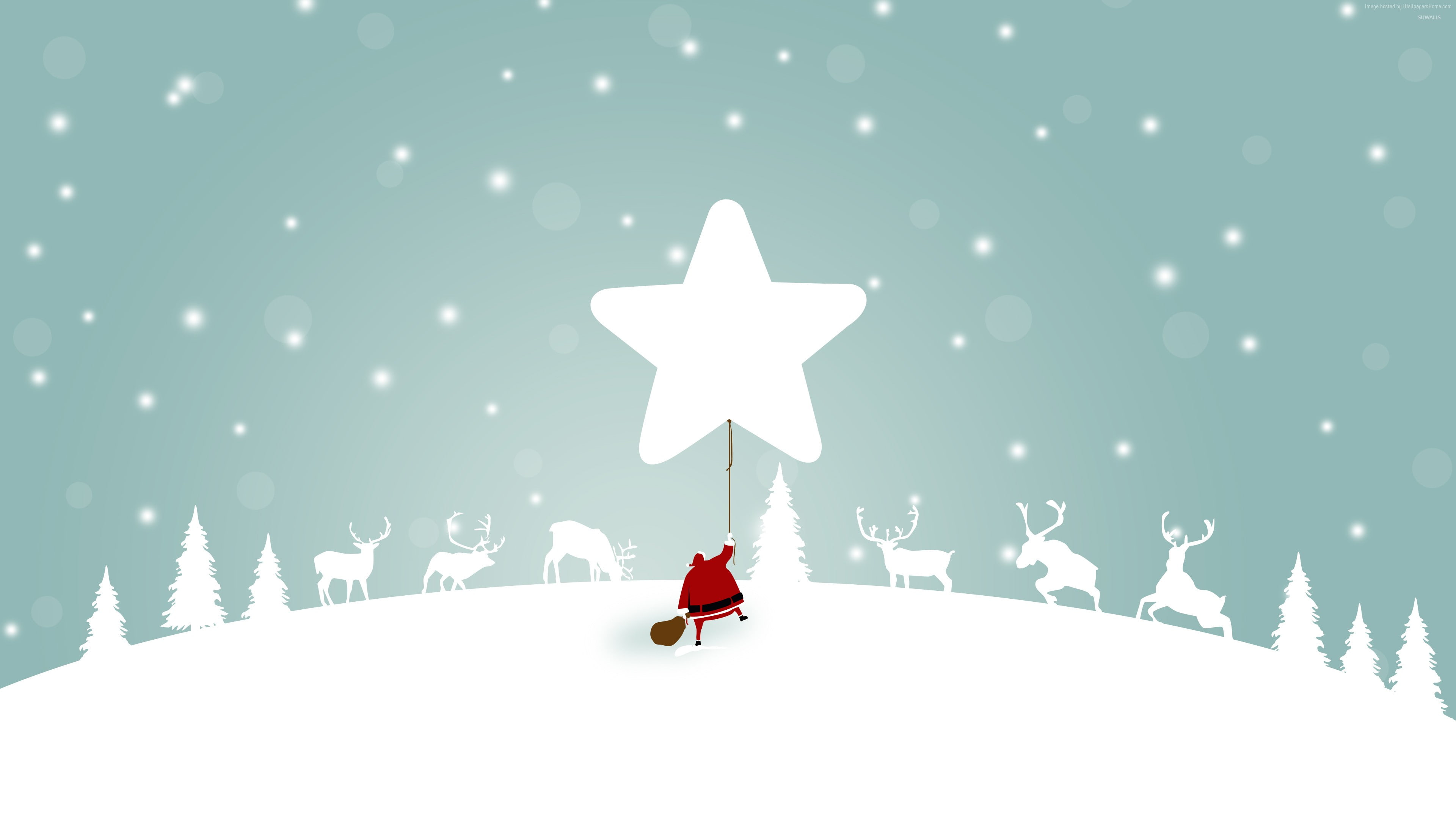 snow, Santa, 4k, 4K, Christmas, New Year, deer, winter, HD Wallpaper