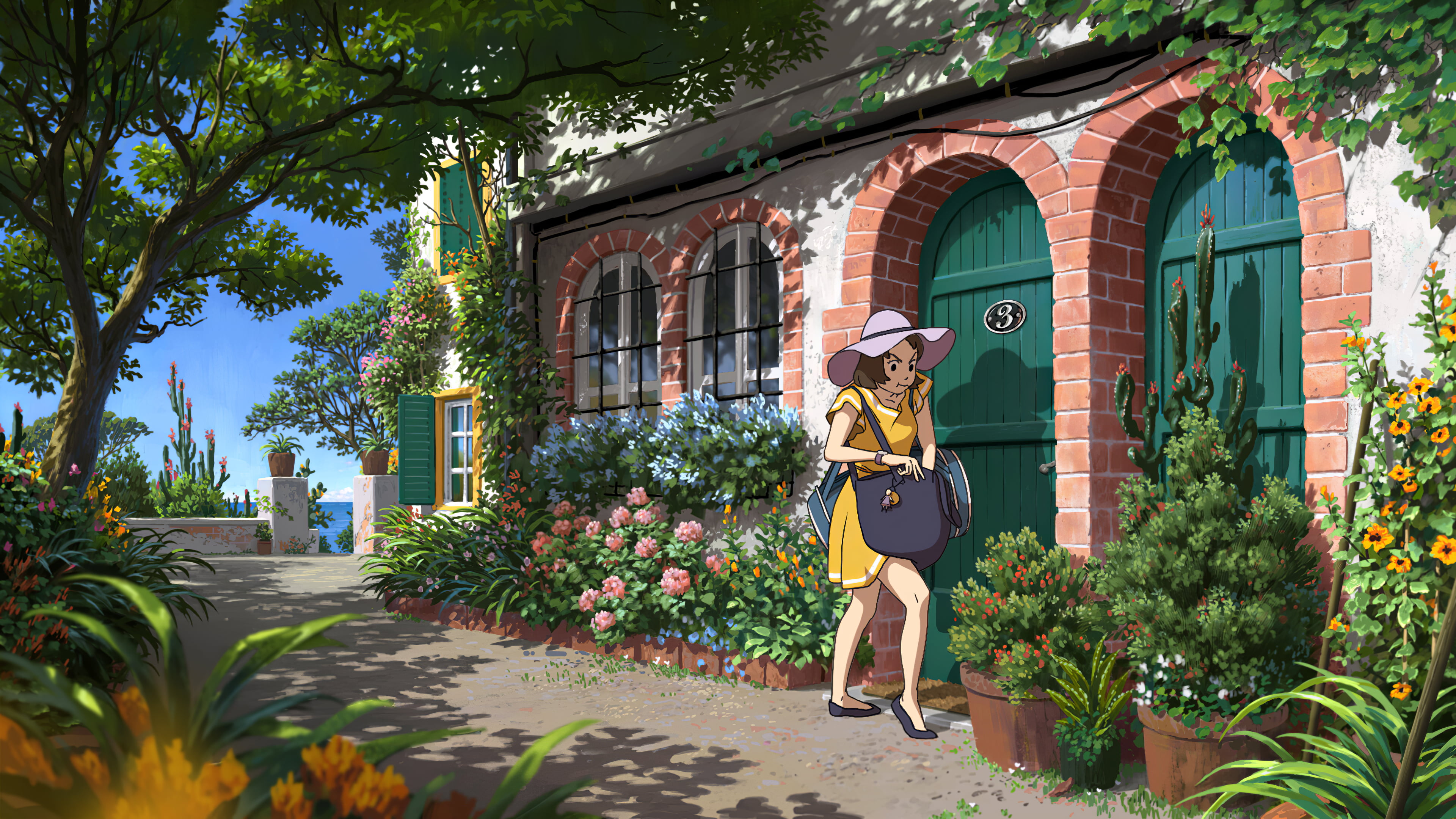 Italy, flowers, artwork, house, digital art, 4K, Chiara Zuliani, Lorenzo Lanfranconi, Mediterranean, HD Wallpaper
