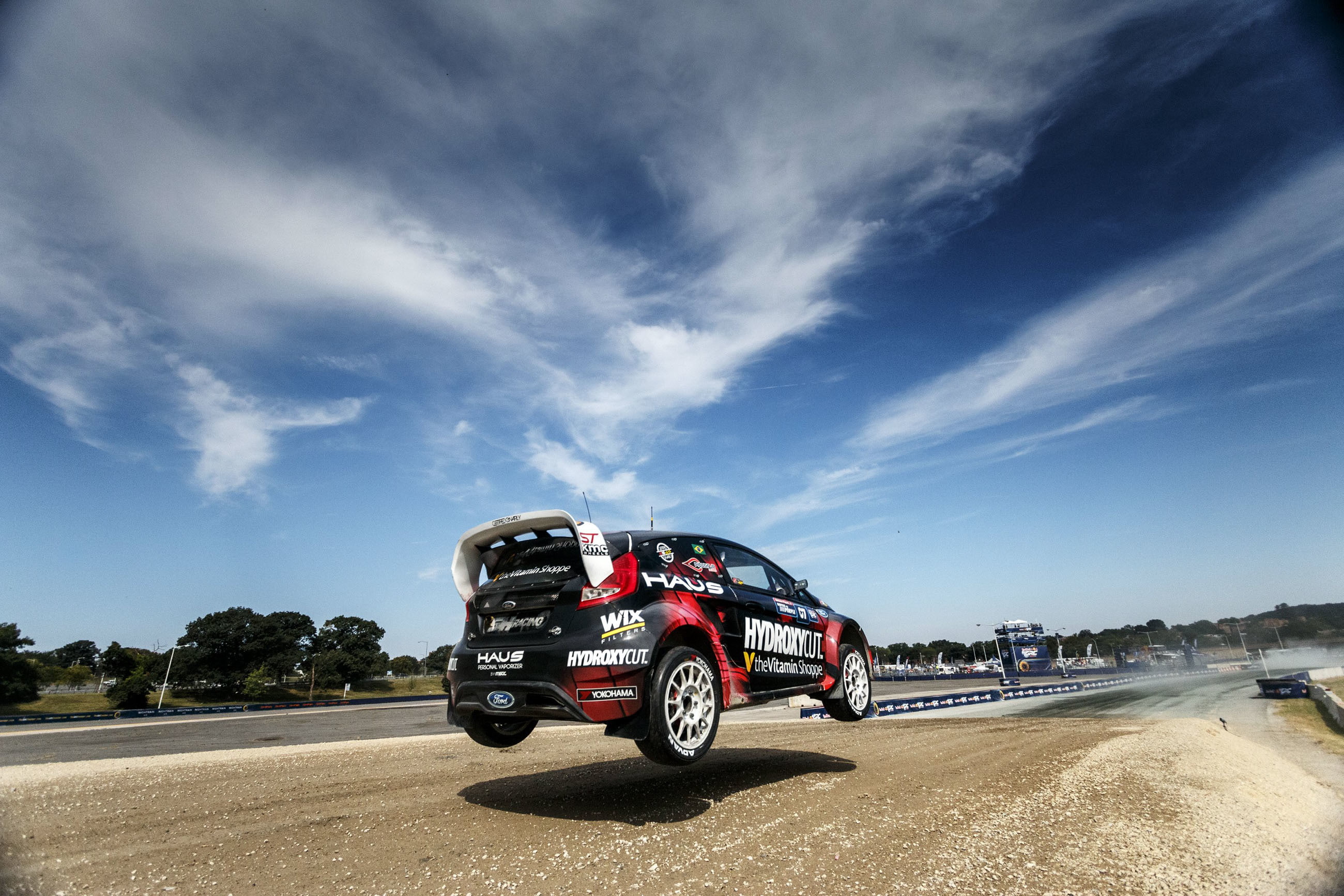 the sky, Bushy Park, Nelson Piquet Jr, 2K, SHR Rallycross Team, extreme sports, shadow, speed, jump, Red Bull Global Rallycross Championship, Barbados, HD Wallpaper