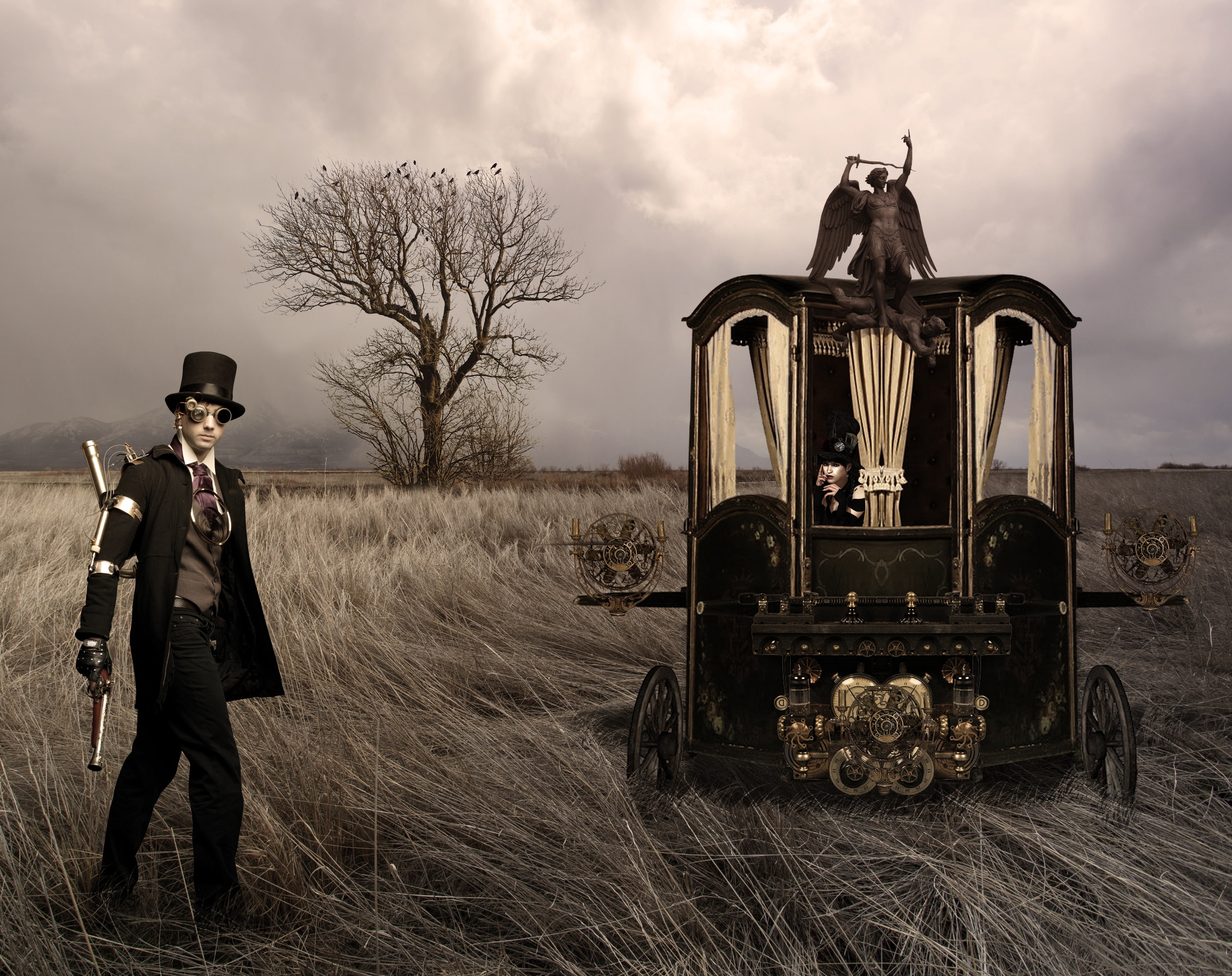 warm clothing, full length, uniform, clothing, Holidays, plant, hat, real people, standing, lifestyles, Carriage, Halloween, Landscape, one person, clyde, HD Wallpaper