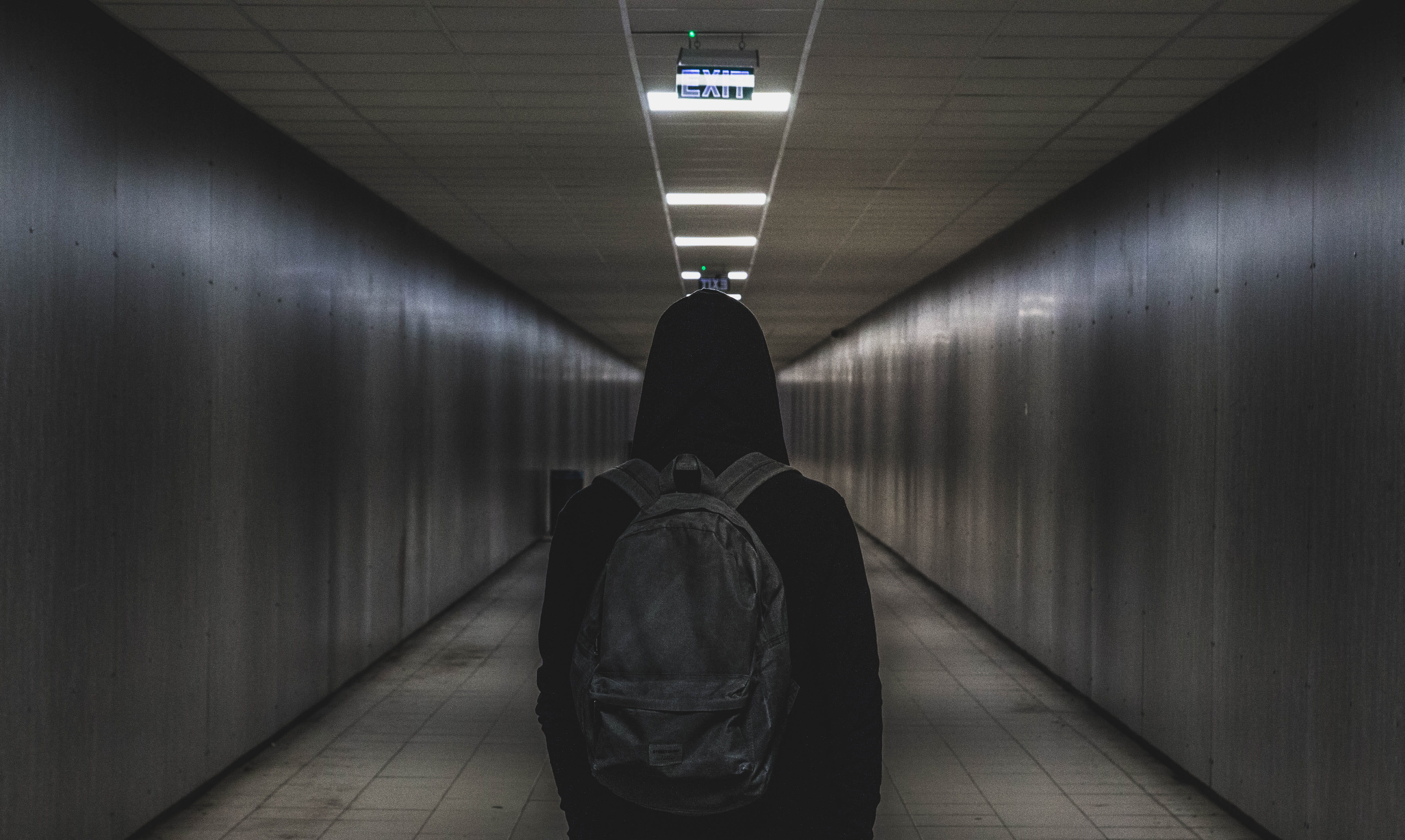 lifestyles, indoors, 5K, person, real people, casual clothing, rear view, architecture, one person, lighting equipment, backwards, facing, direction, tunnel, HD Wallpaper