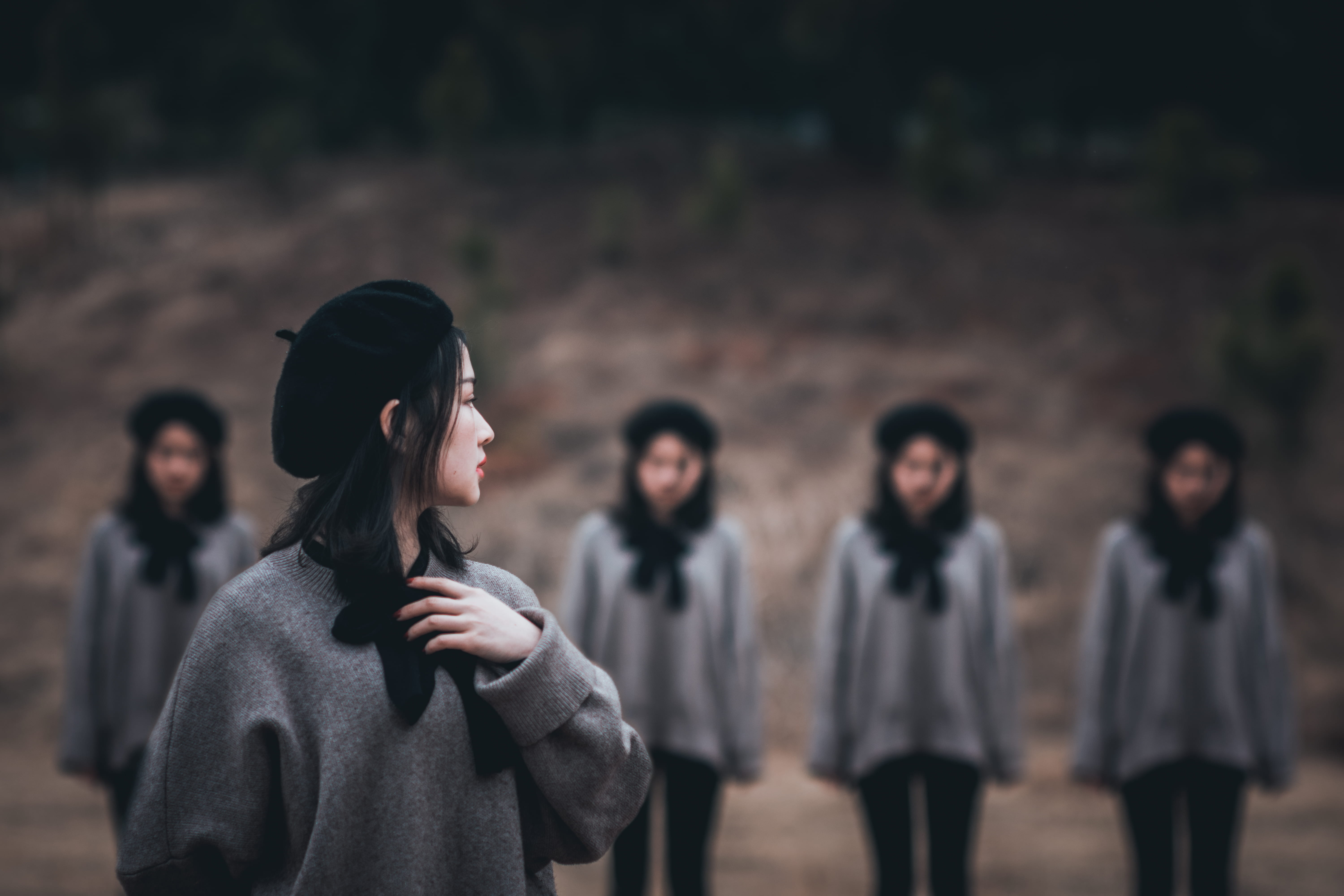 young women, knit, hood, person, sad, uniform, back, adult, portrait, backward, standing, young men, front view, people, same, clothing, hood - clothing, HD Wallpaper