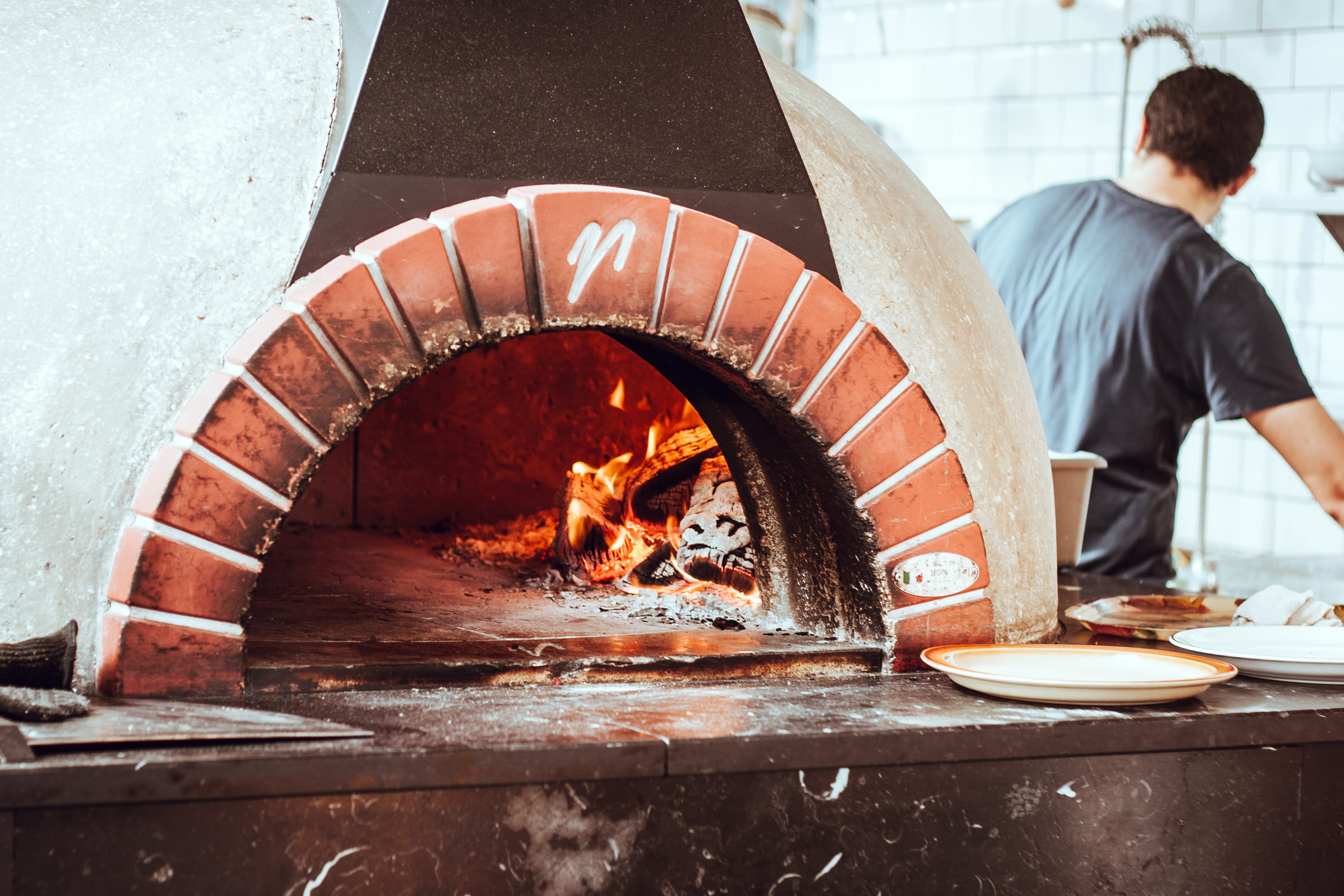 only men, fire - natural phenomenon, food and drink establishment, beside, restaurant, kitchen, men, working, business, people, cooking, cook, red brick, HD Wallpaper