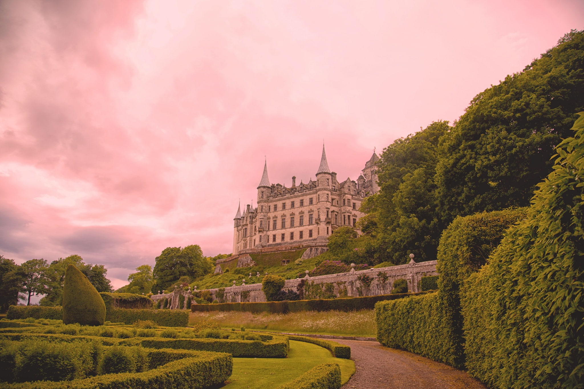 Dunrobin Castle, Scotland, 1080P, Sutherland, Park, the bushes, Castle Dunrobin, castle, HD Wallpaper