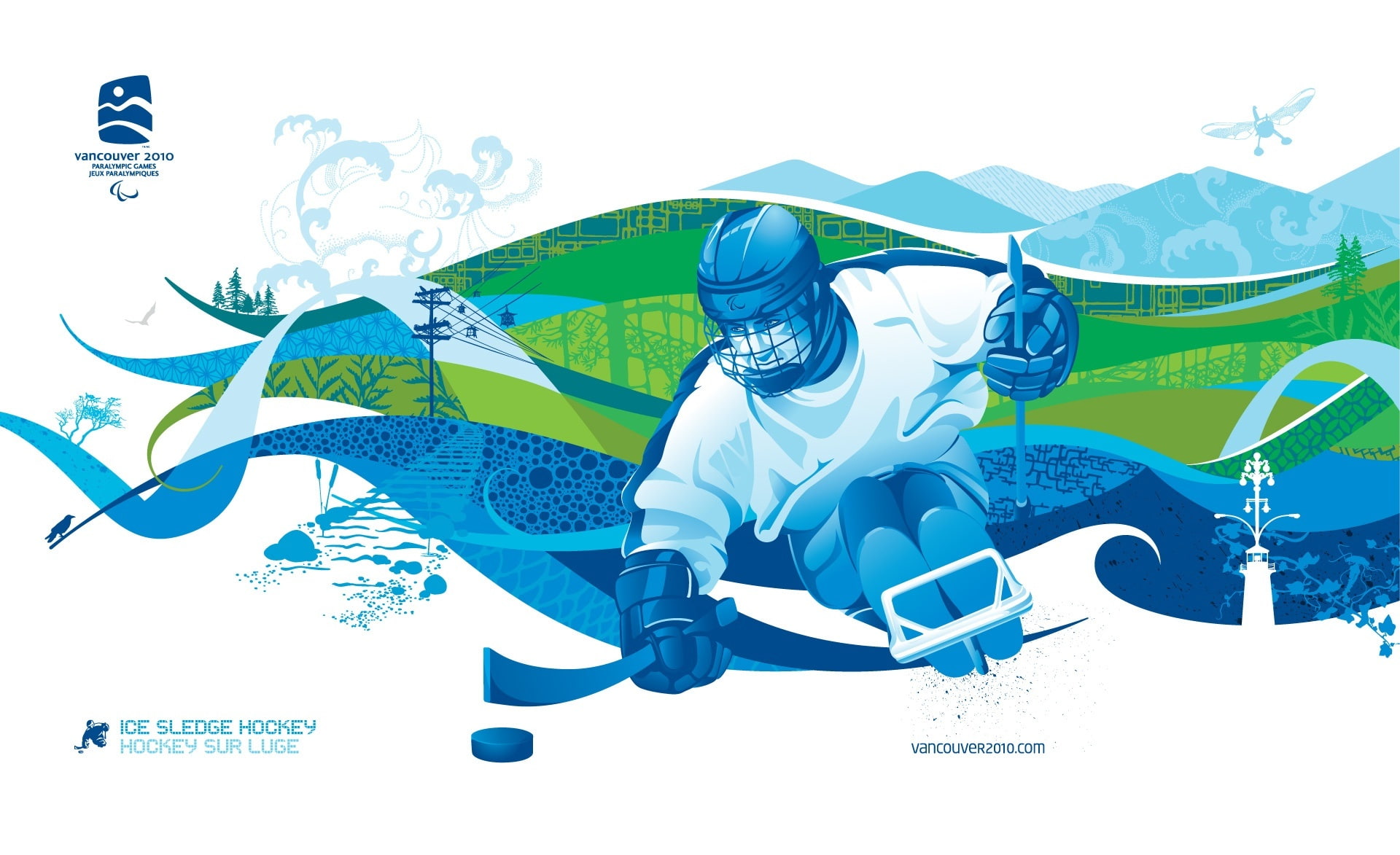ice sledge hockey, leisure activity, paint, blue, sled hockey, vancouver 2010, white background, creativity, hockey, multi colored, 2010 olympic winter games, HD Wallpaper
