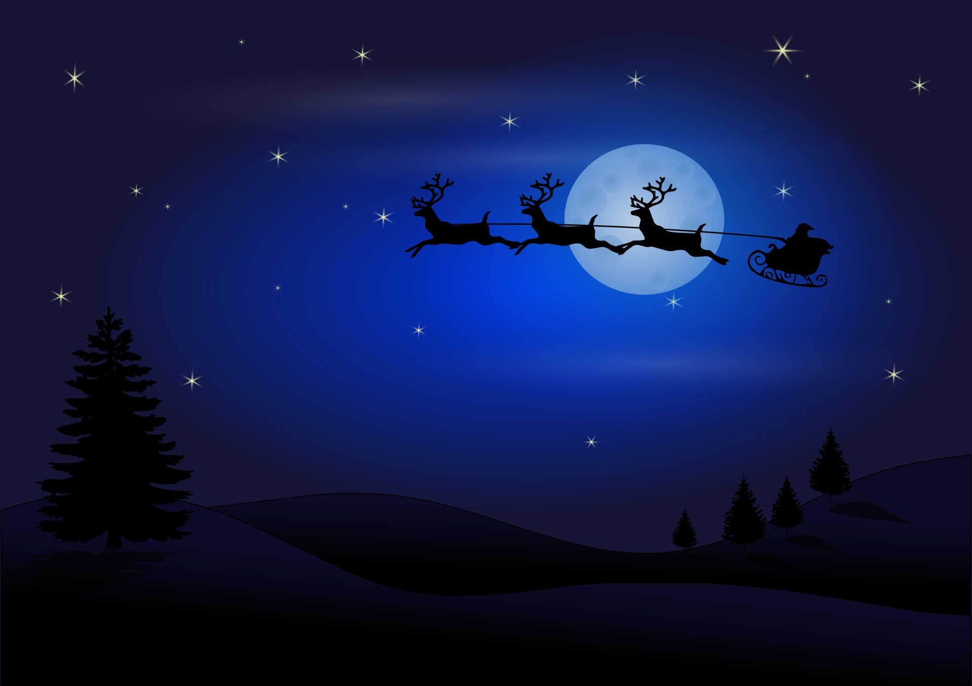 sledge, christmas, reindeer, santa, flying, claus, 1080P, HD Wallpaper