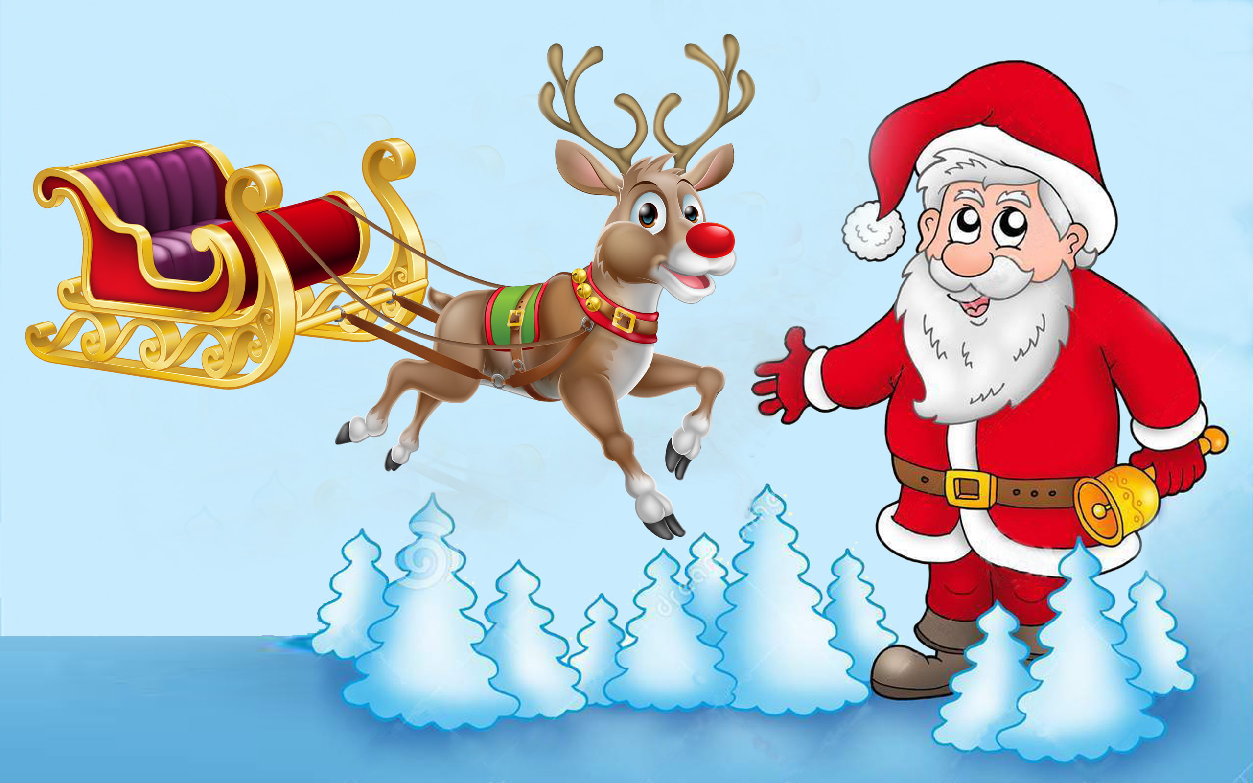 desktop, 2K, new, year, hd, sledge, claus, santa, reindeer, computer, HD Wallpaper