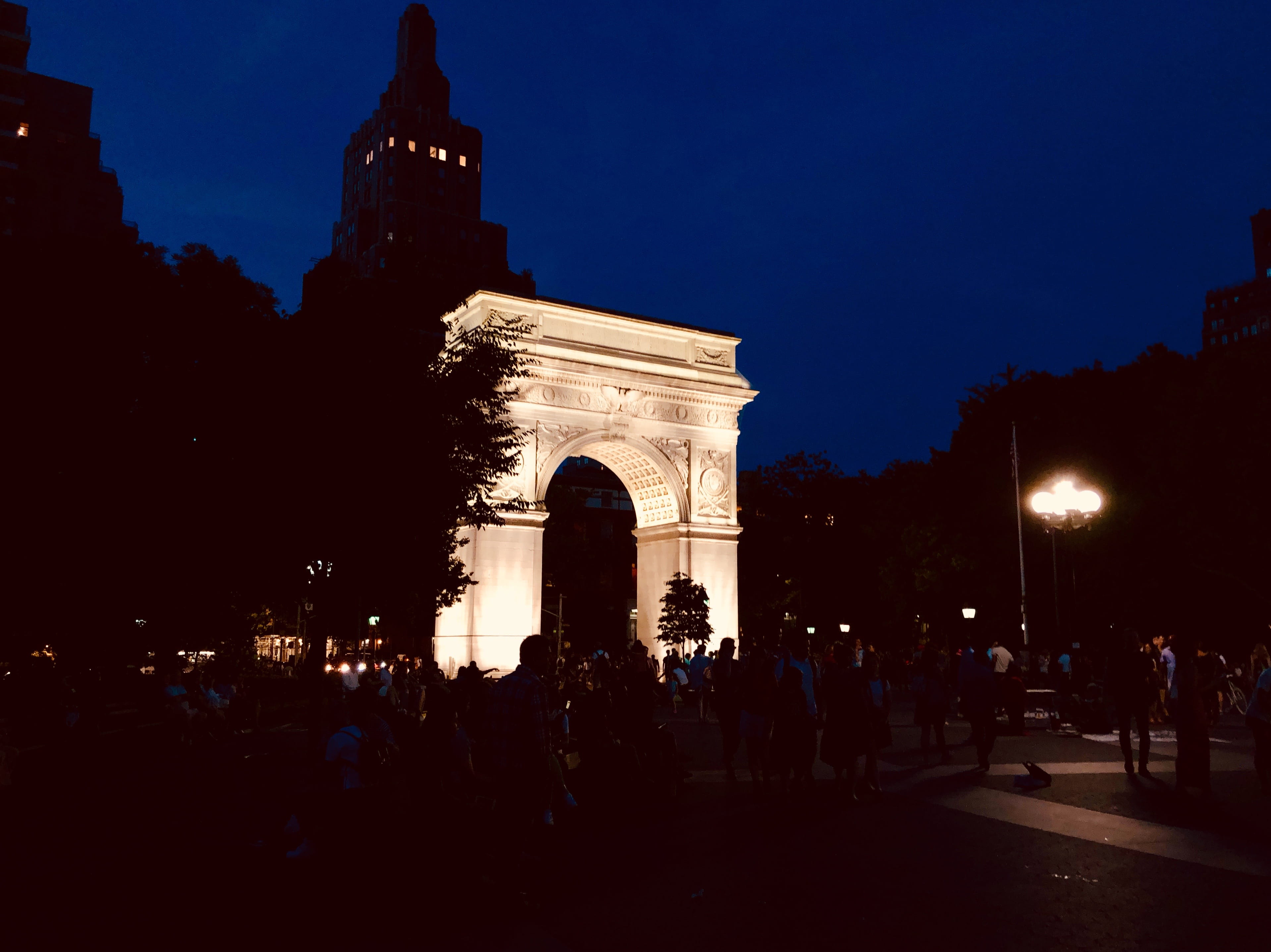 architecture, monument, washington square arch, nature, tourism, arch, sky, building exterior, 2K, night, square, illuminated, new york city, the past, HD Wallpaper