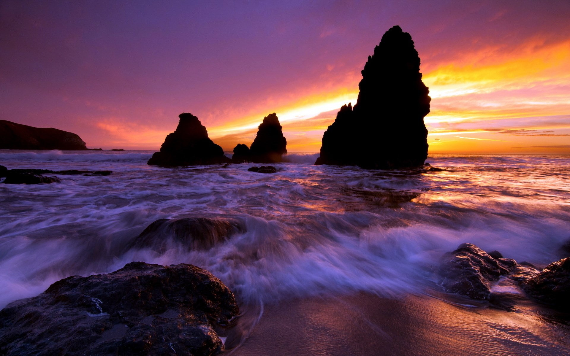 sky, sea, beauty in nature, aquatic sport, outdoors, solid, rock - object, power in nature, beach, sunset, 1080P, surfing, horizon over water, sport, scenics - nature, HD Wallpaper