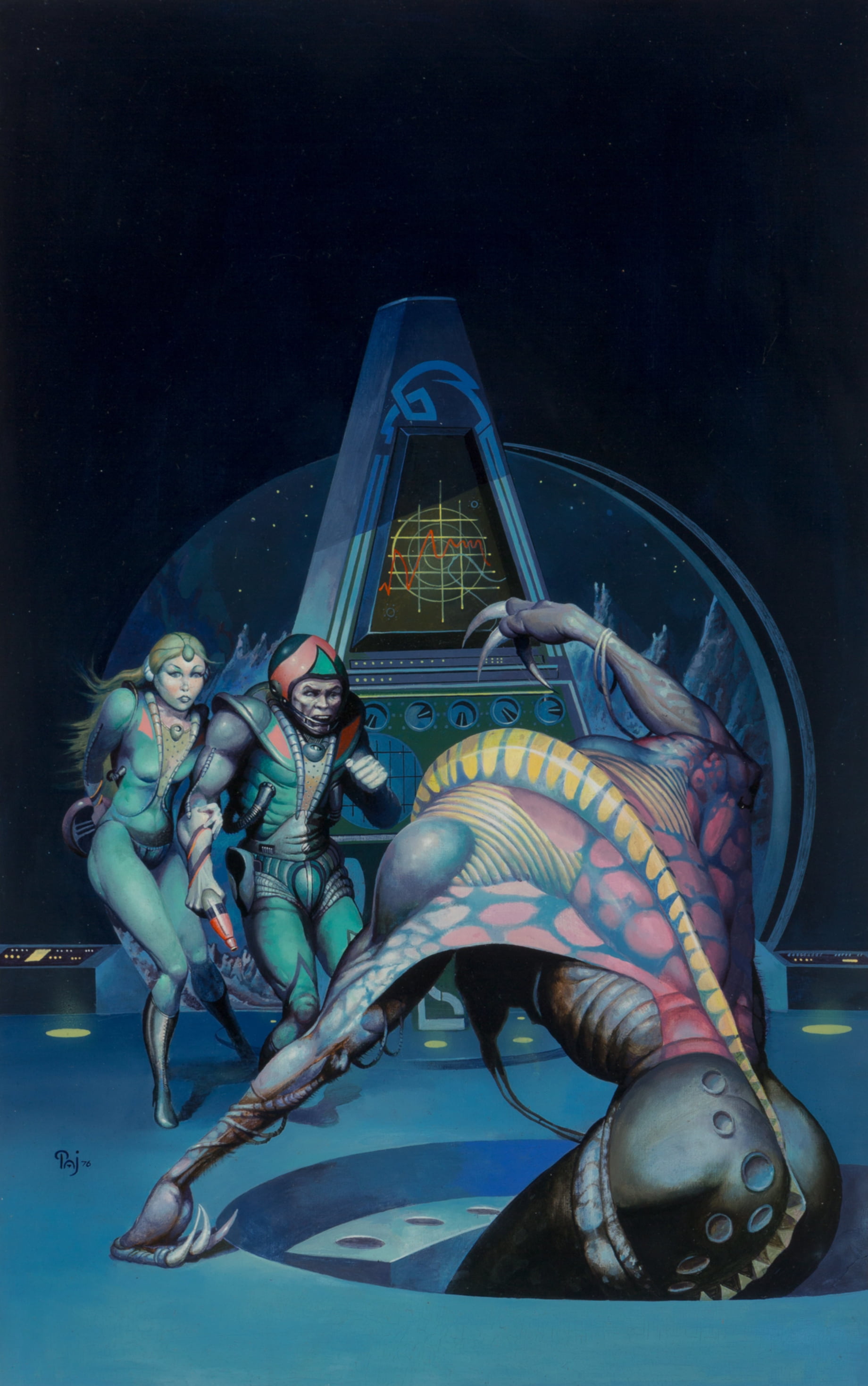 spacesuit, women, helmet, 2K, creature, Lazer Pistol, Peter Andrew Jones, Pulp Magazine, Phone HD Wallpaper