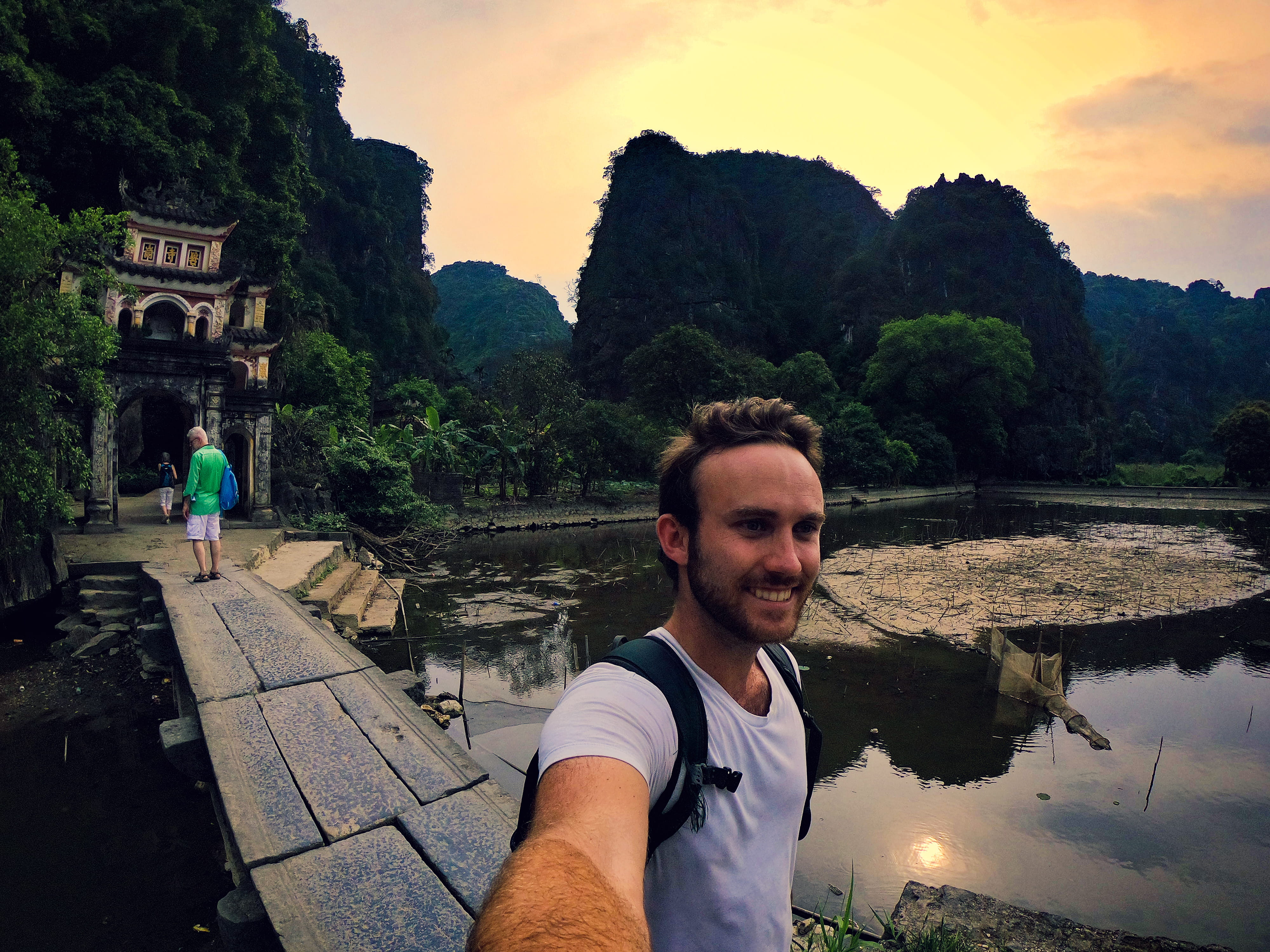 world traveler, happy, reflection, vietnam backpacking, backpacker, sky, outdoors, men, nature, buddhist, asian pagoda, asia backpacking, one person, plant, HD Wallpaper