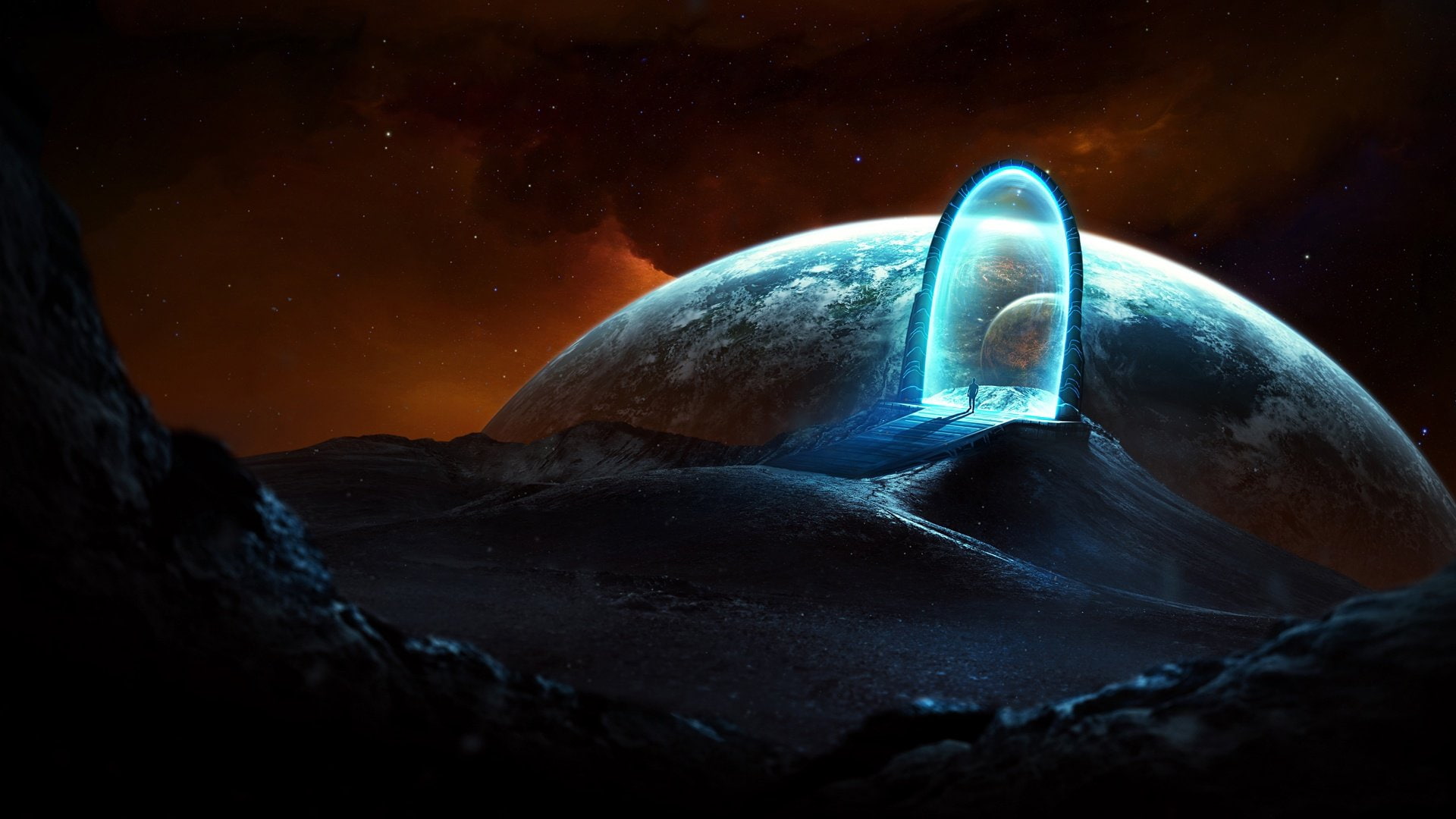 solid, fantasy, astronomy, Moon, scenics - nature, galaxy, star - space, glowing, nature, space, sci, no people, marine, planet - space, night, 1080P, HD Wallpaper