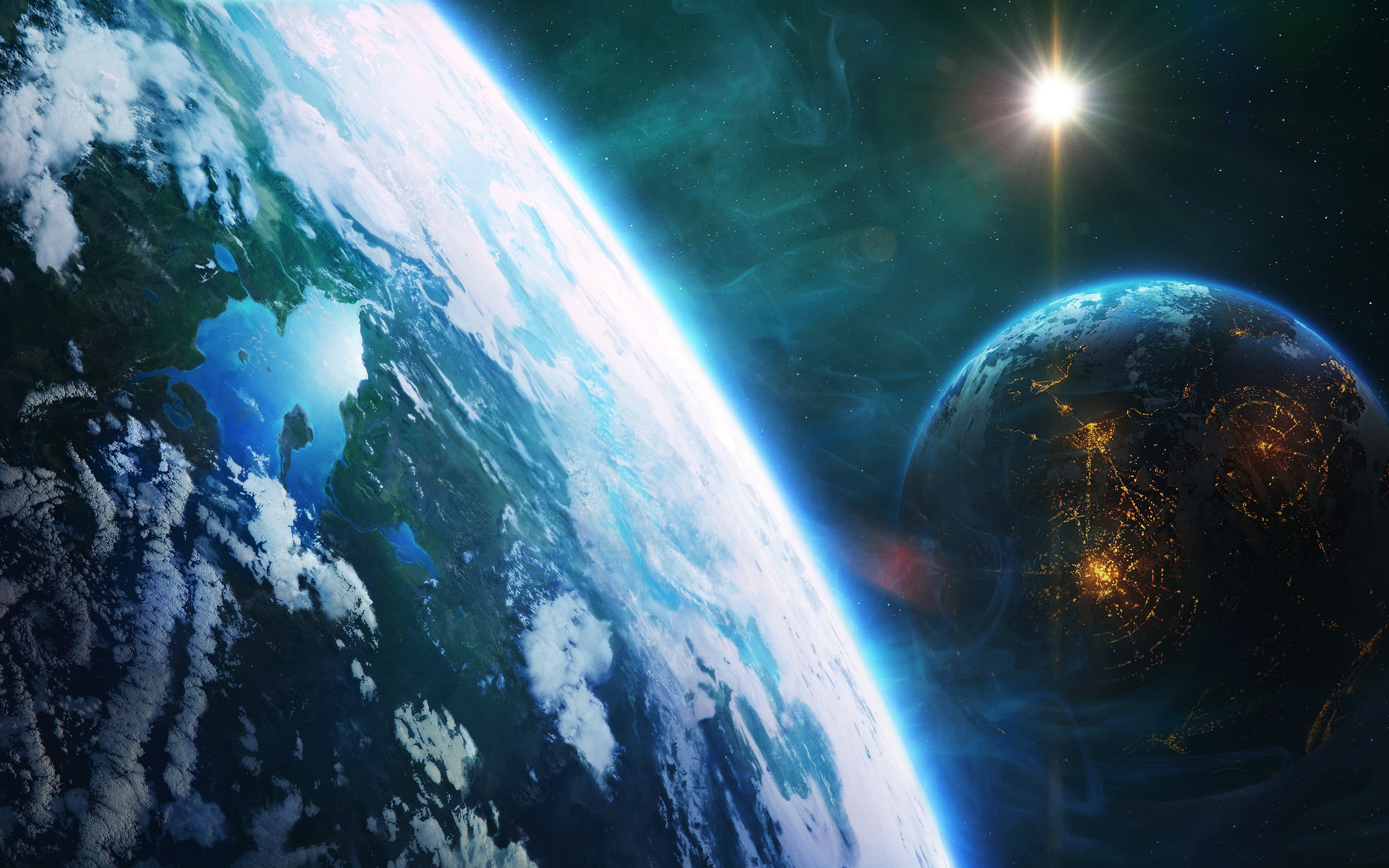 fantastic, space, planets, light, galaxy, star, 2K, two, HD Wallpaper