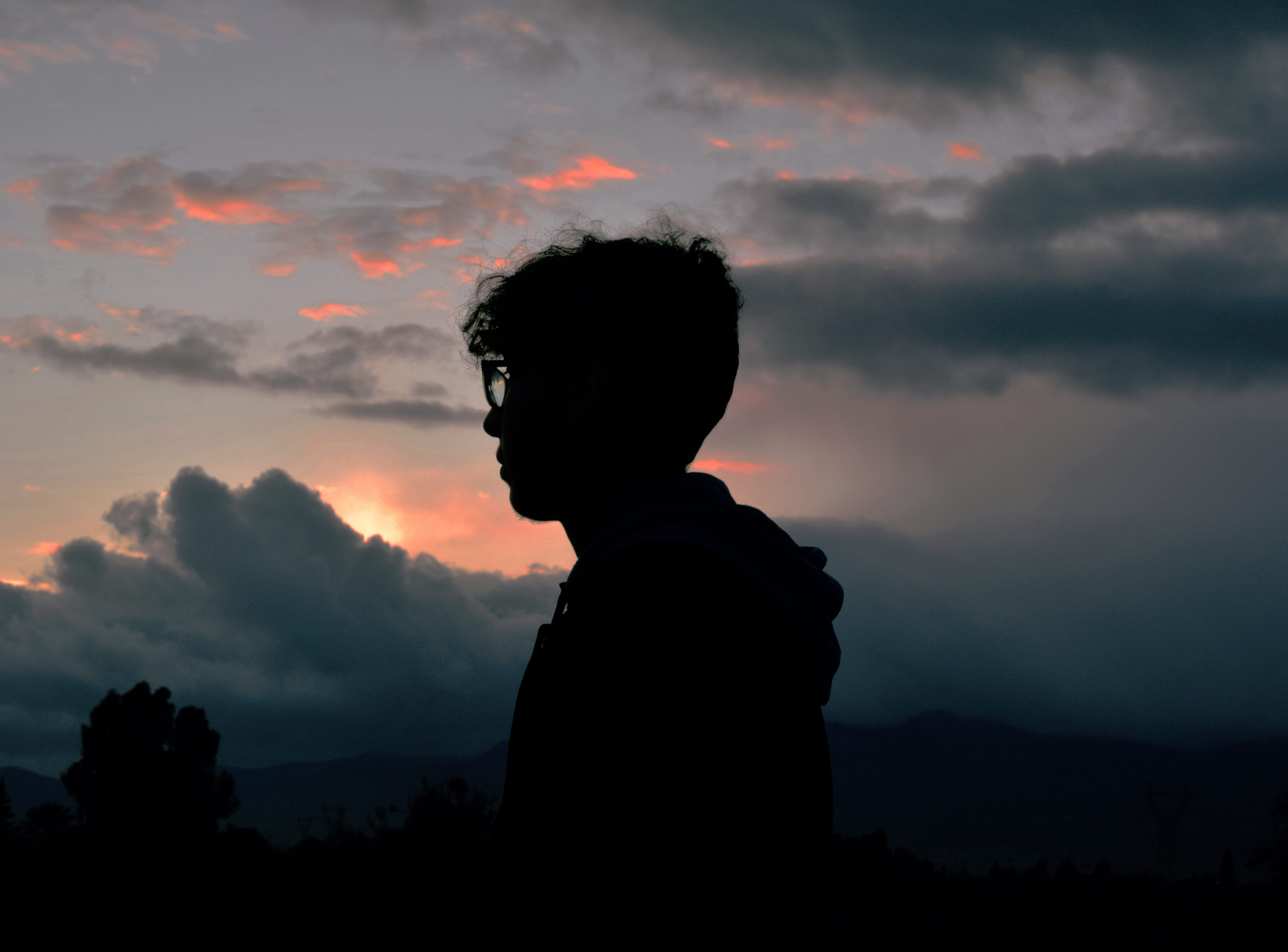 real people, standing, nature, cloud, orange, portrait, sun, men, trees, boys, grey, silhouette, air, orange color, sky, glass, lifestyles, leisure activity, HD Wallpaper