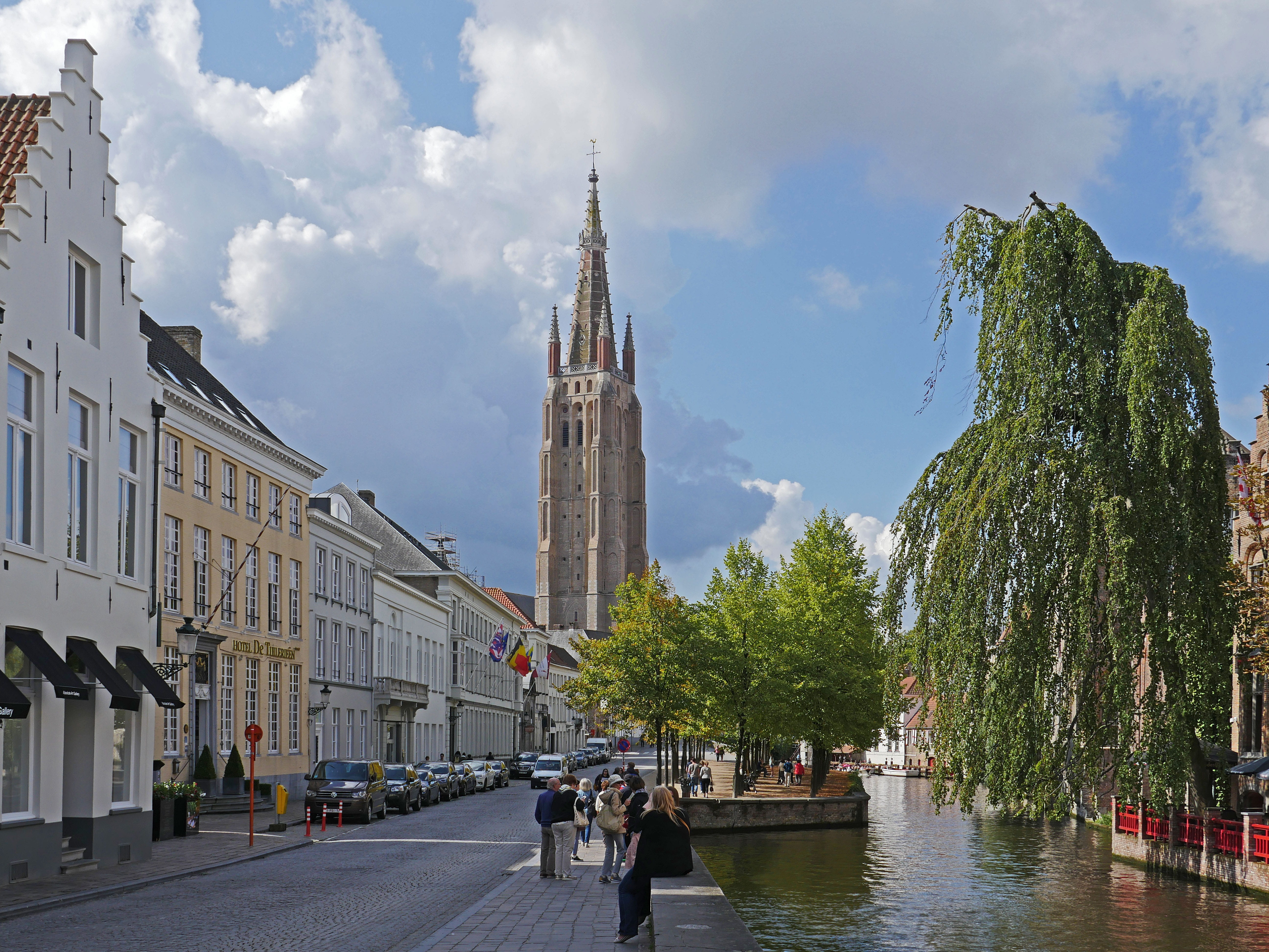 nature, street, religion, waterways, 5K, incidental people, bruges, the highest church tower in belgium, group of people, building exterior, world heritage, HD Wallpaper