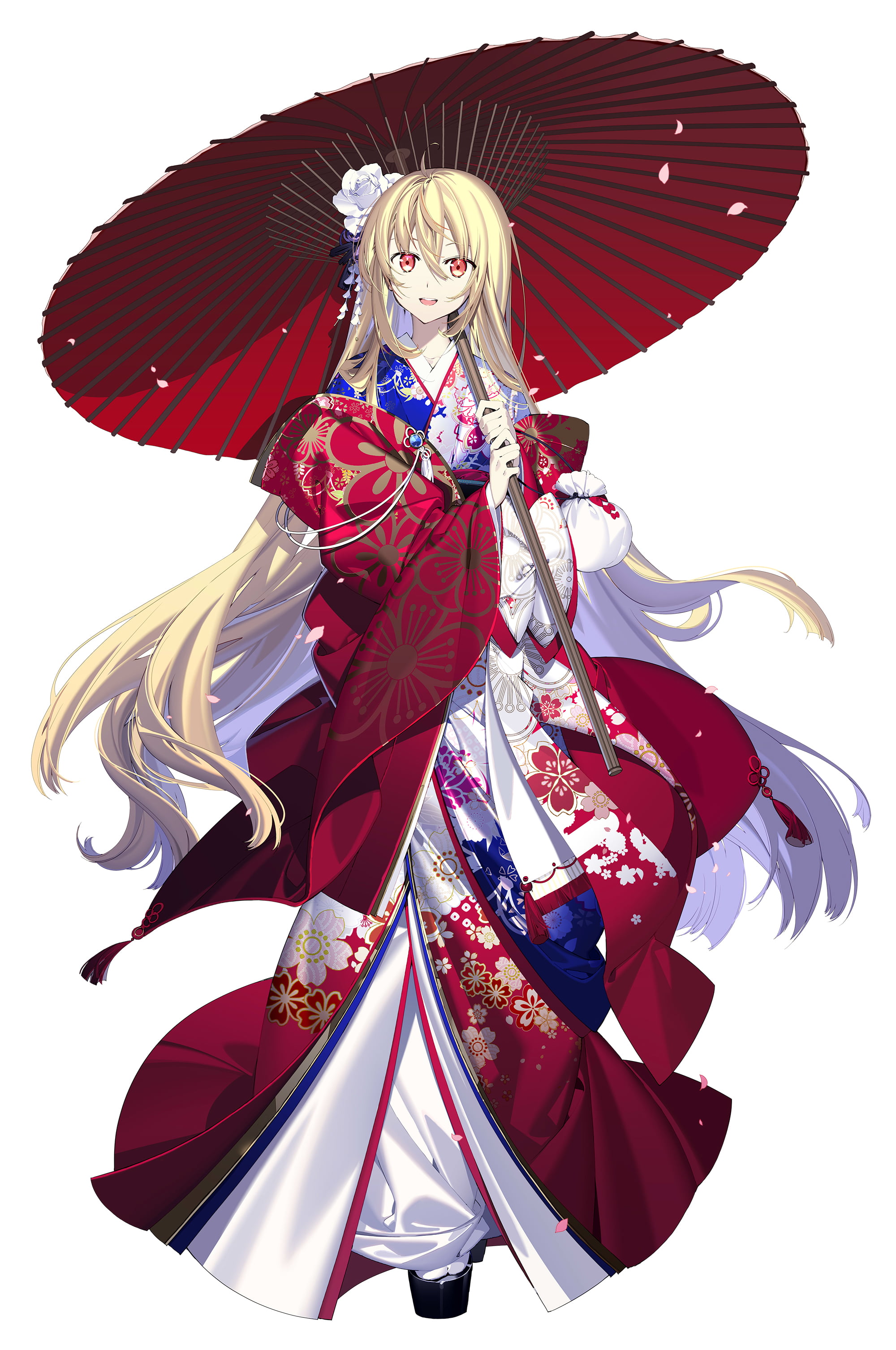 Nekonabe Ao, umbrella, 2K, kimono, Kimisen, Our Last Crusade or the Rise of a New World, Aliceliese (Kimi to Boku no Saigo no Senjou), Phone HD Wallpaper