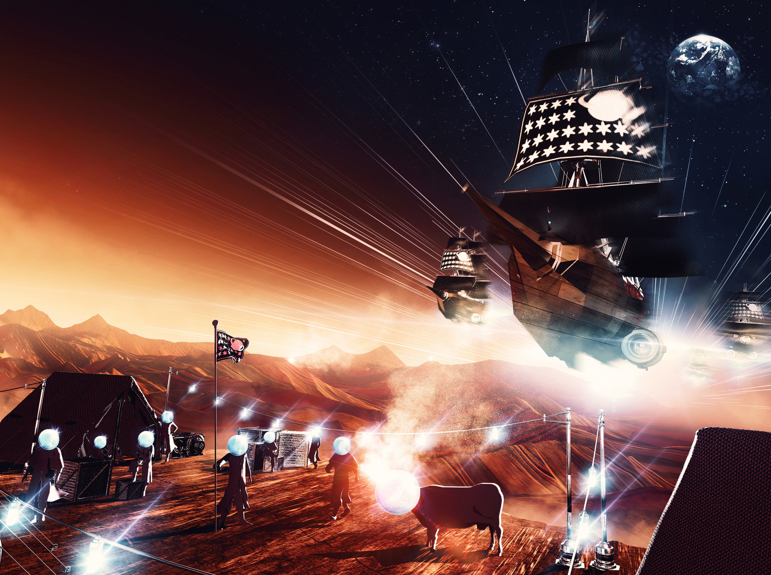 Ships, Mars, 1080P, Humans, CGI, Mars habitat, Life, HD Wallpaper