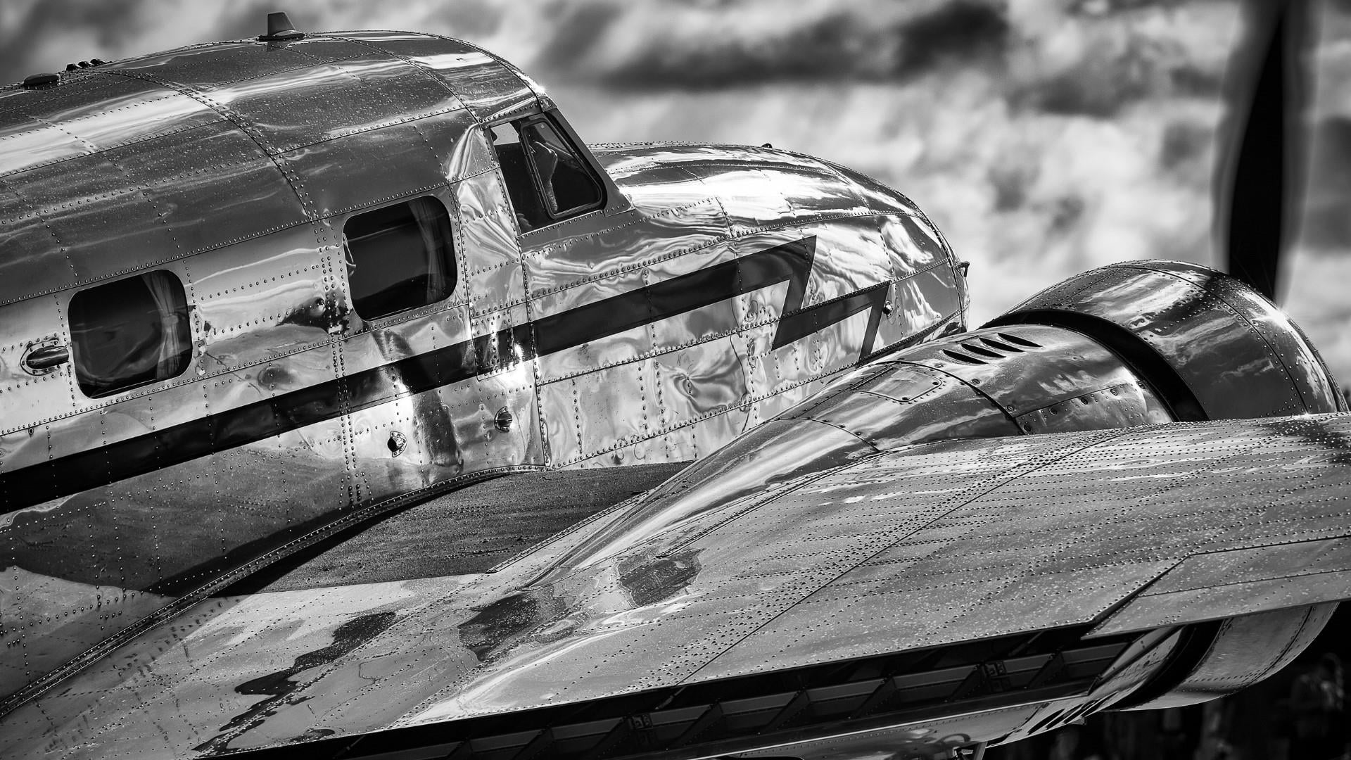 security, focus on foreground, outdoors, electra, metal, splendor, transparent, aviation, retro styled, 1080P, stationary, mode of transportation, black and white, HD Wallpaper