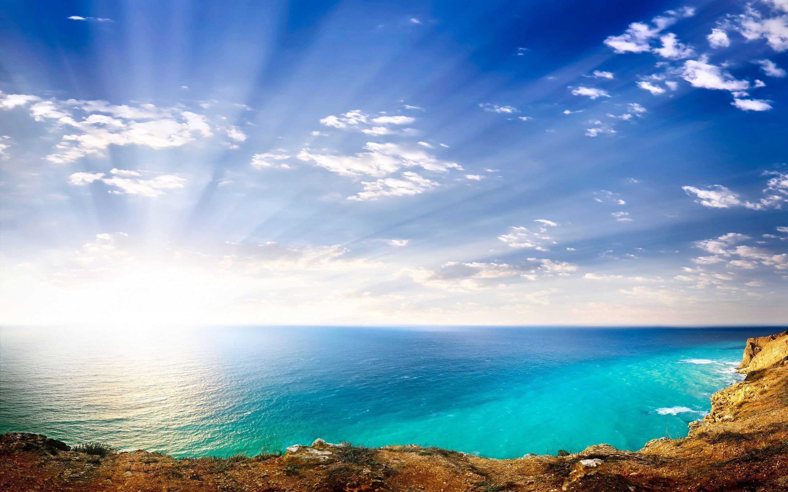 sky, idyllic, bright, coastline, tranquil scene, brightly lit, nature, cloud - sky, sunlight, hd, sun, day, land, shining, sea, horizon over water, wide, HD Wallpaper