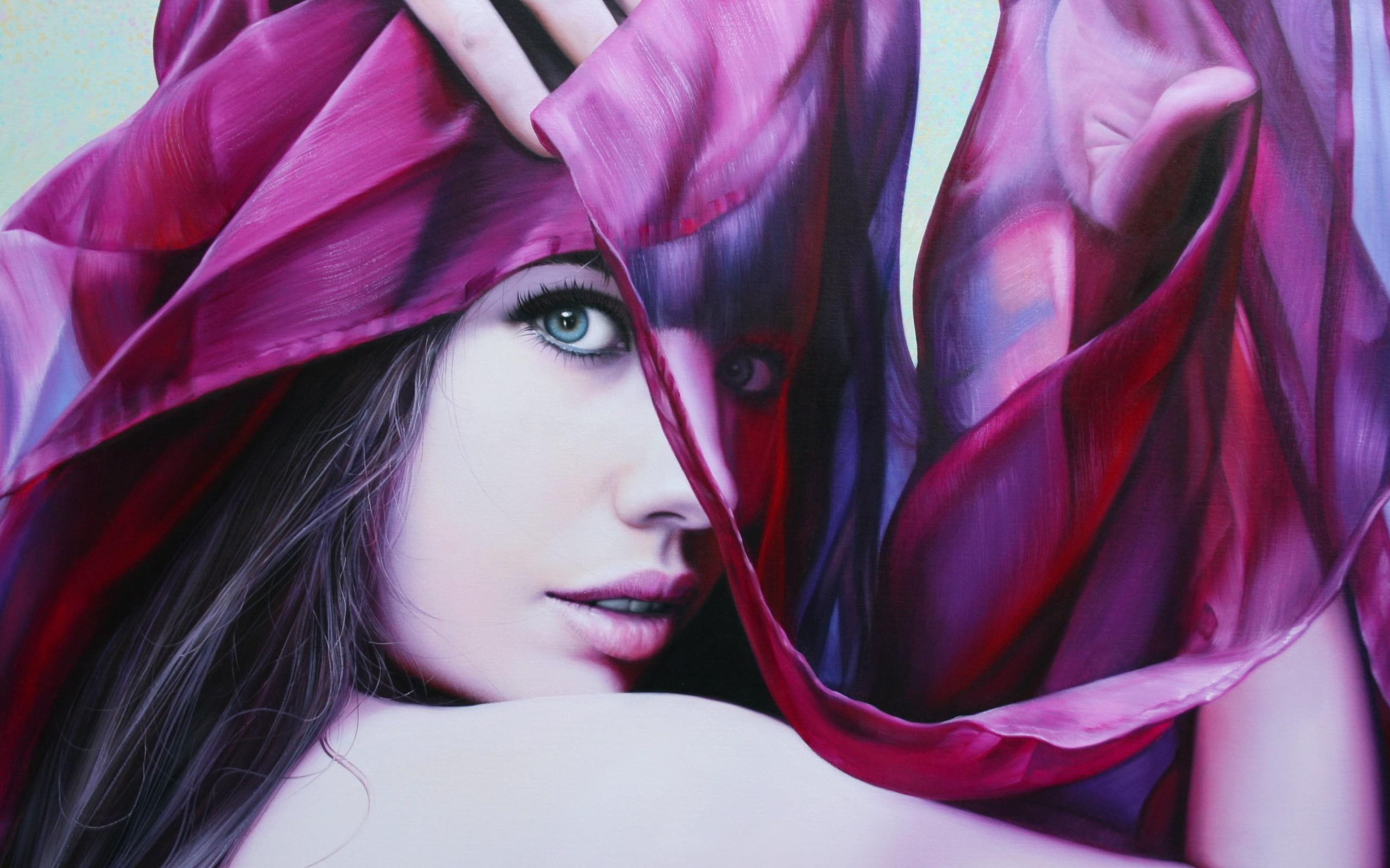 2K, textile, pink, silk, 2560x1600, splendid, woman, digital art, HD Wallpaper