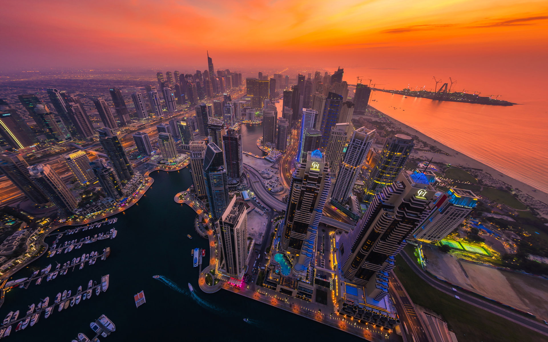 dusk, red, mobile, city, dubai, ultra, desktop, 1080P, hd, spectacular, sky, sunset, HD Wallpaper