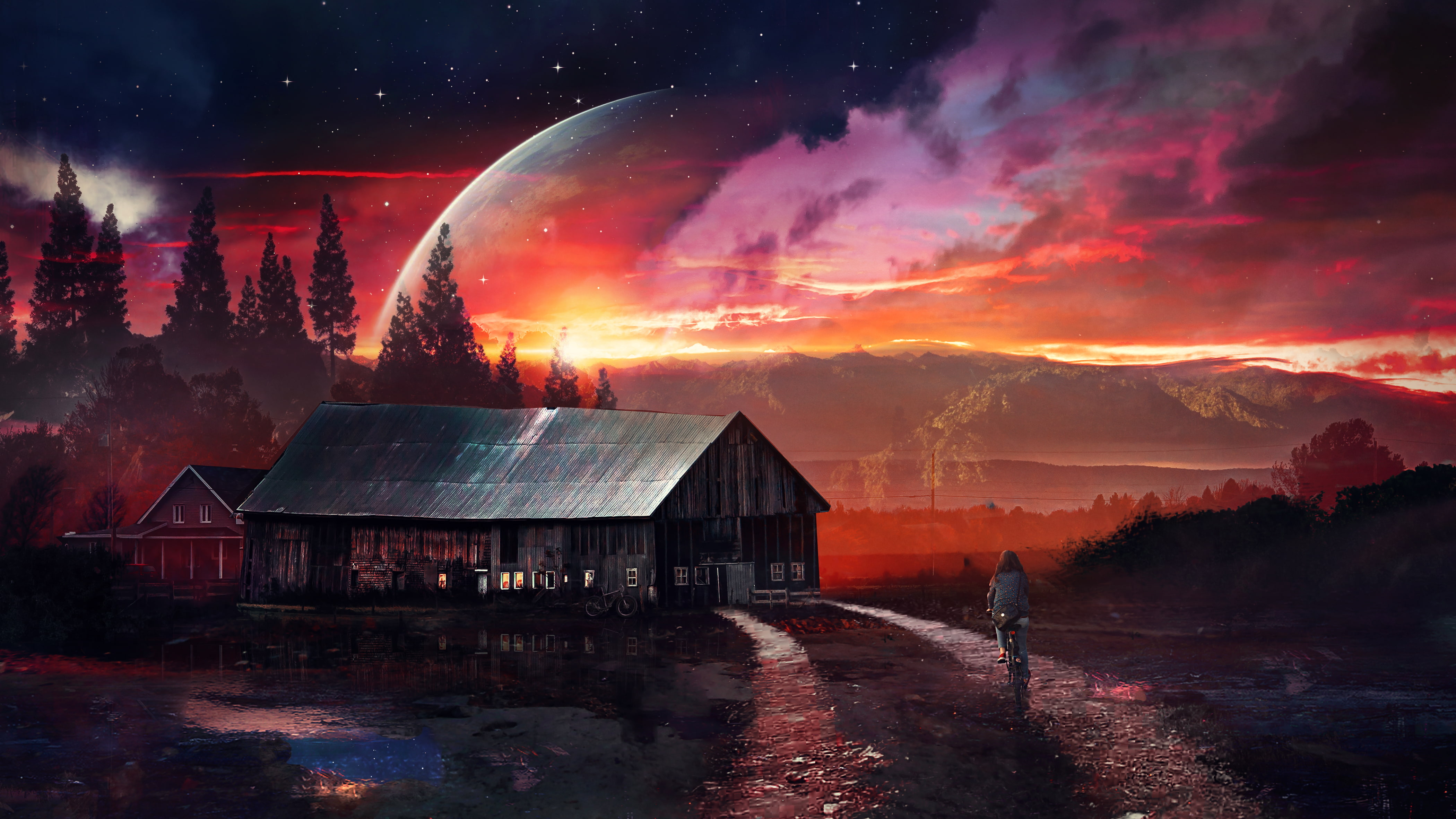 Spectacular, Foreign, Stars, 4K, Barn, 4K, HD Wallpaper
