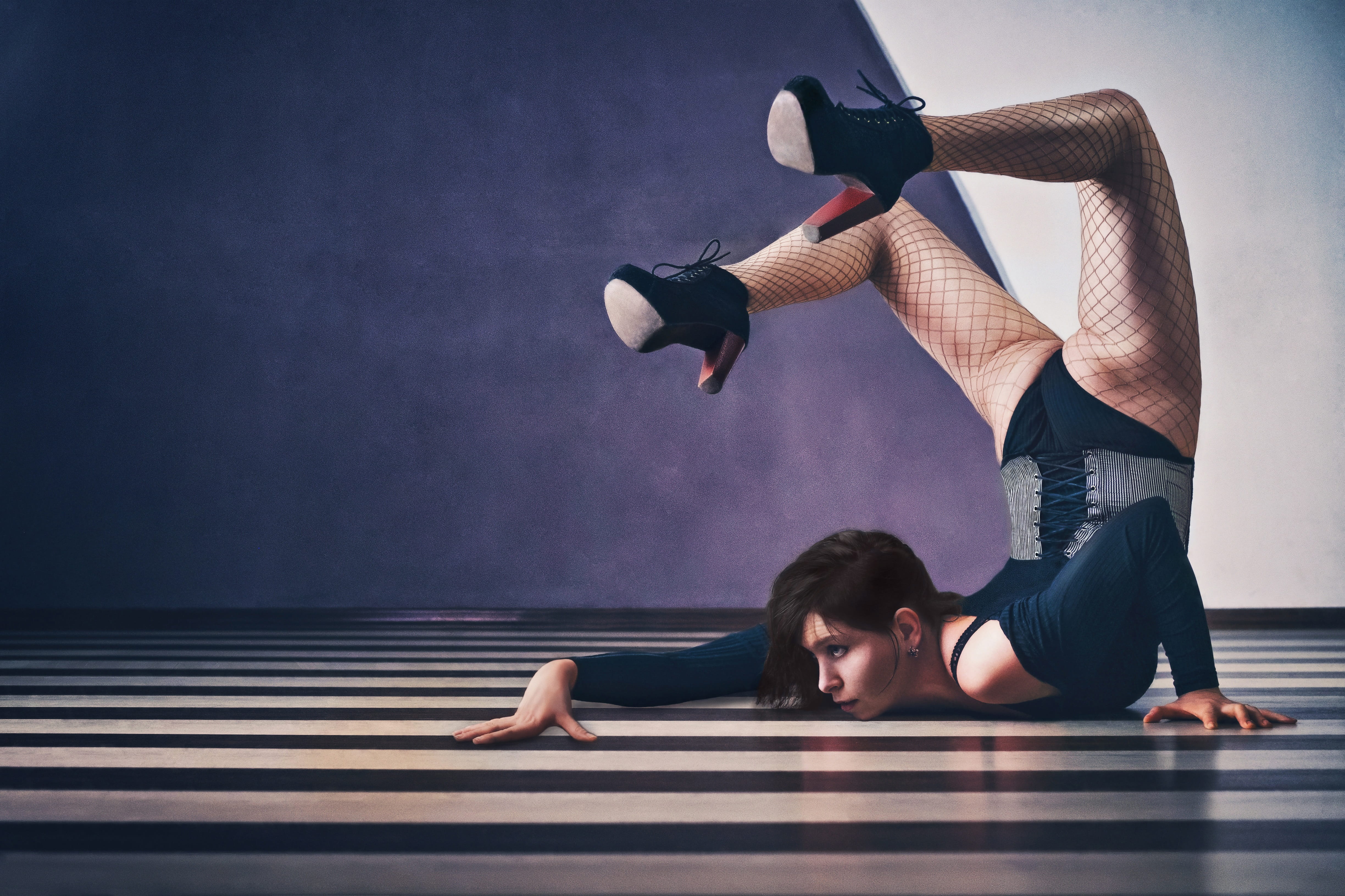 person, performance, adult, agility, sports clothing, feet, lying, strength, position, indoors, real people, dancer, leisure activity, corset, entertainment, HD Wallpaper