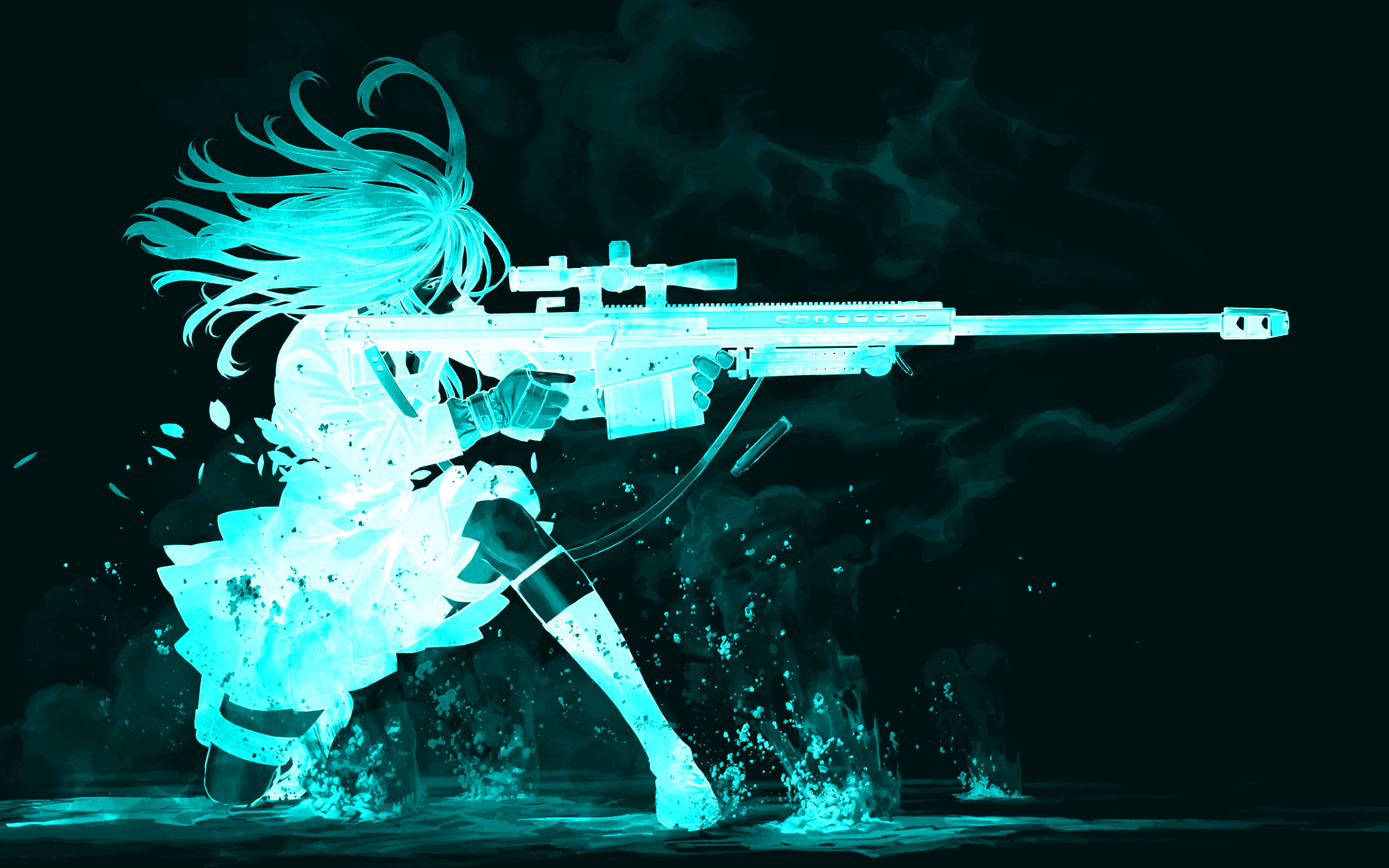 2K, blue, black background, underwater, paint, no people, blurred motion, illuminated, long exposure, technology, splashing, anime girls, nature, close-up, HD Wallpaper