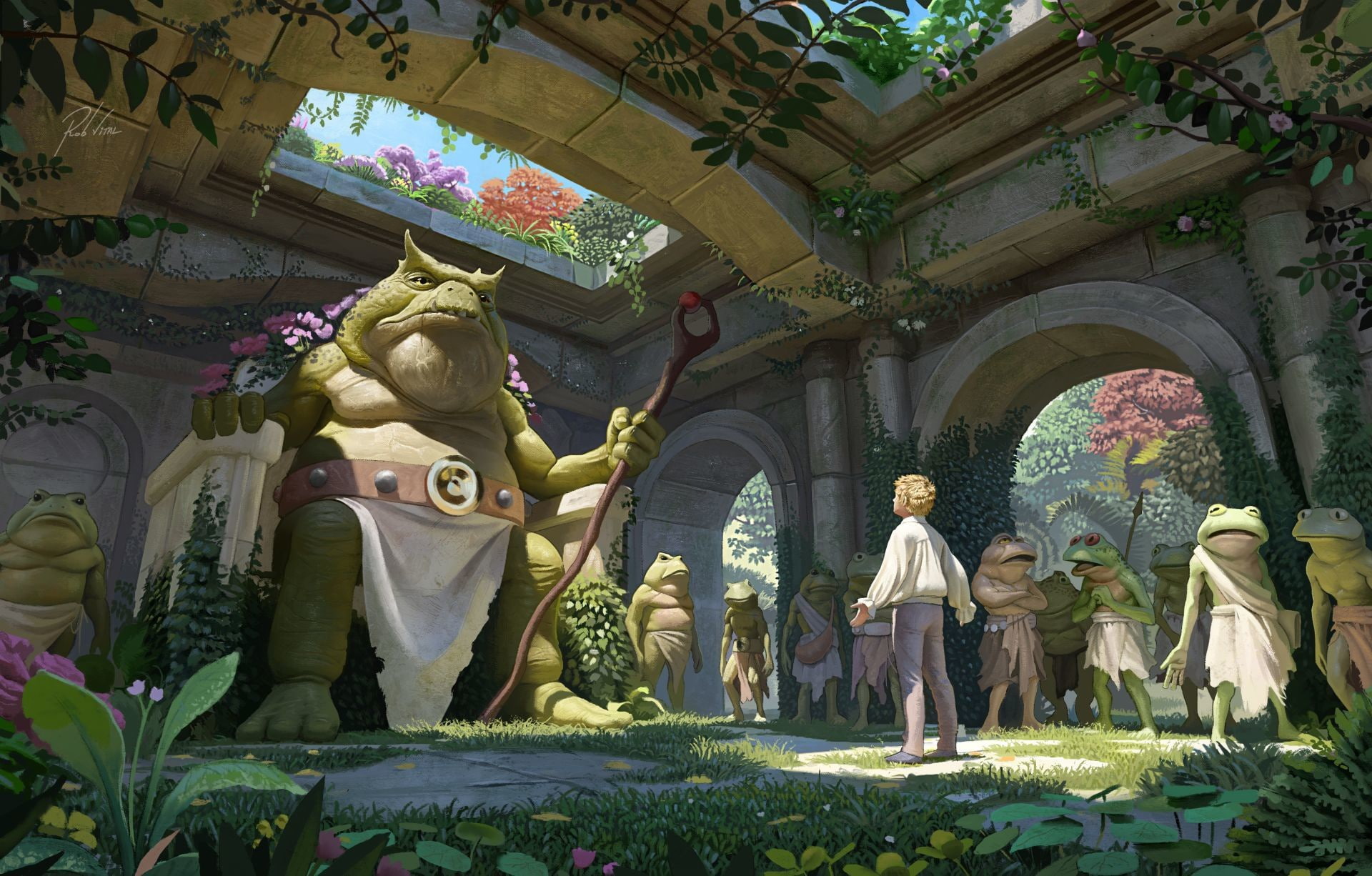 Illustrator, the throne, king, the situation, journey, Rob Vital, adventure, King toad, frog, fantasy, 1080P, HD Wallpaper