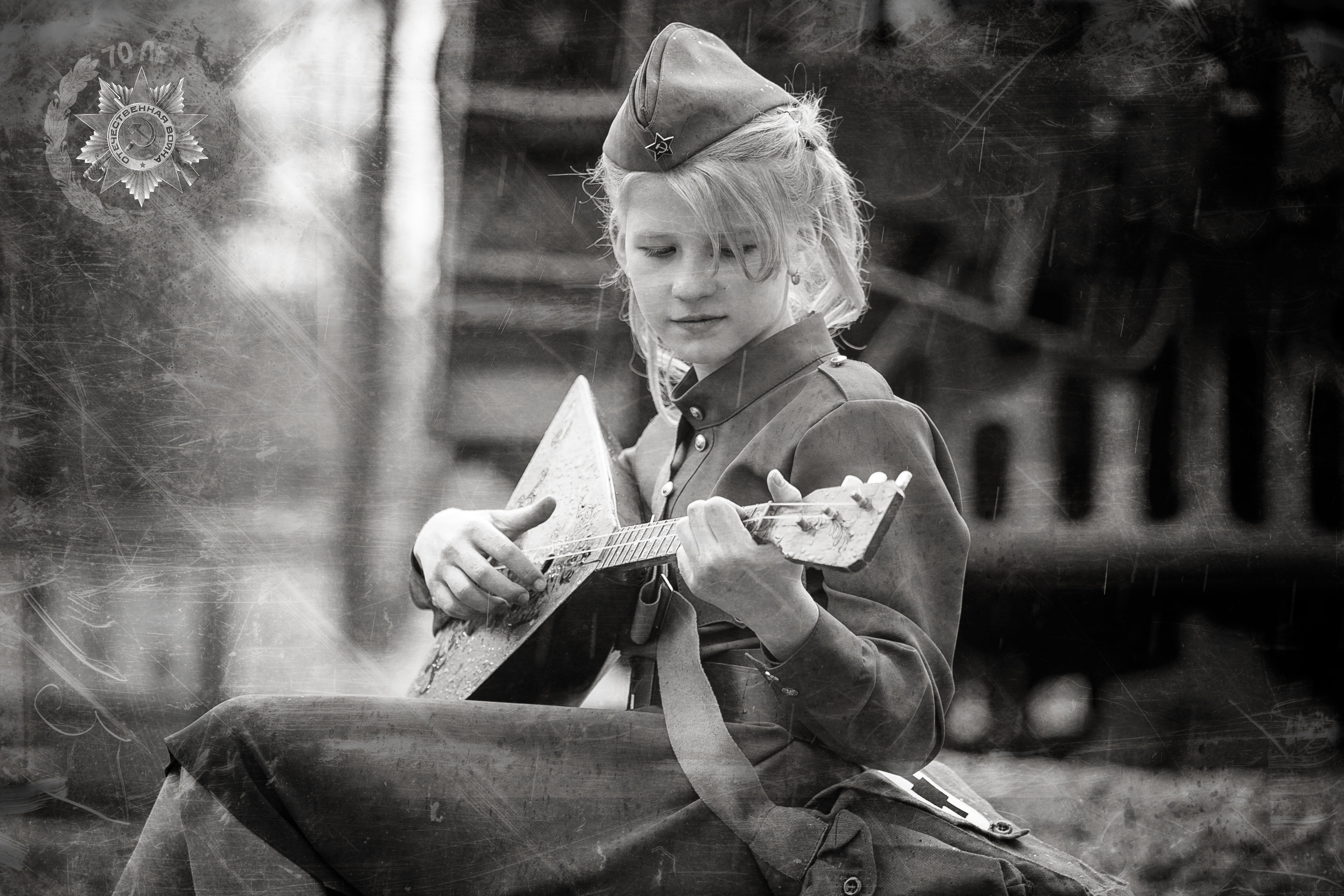 musical instrument, child, balolajka, 5K, wearing, one person, day, victory day, girl, military uniform, hat, females, cute, childhood, instrument, victory, HD Wallpaper