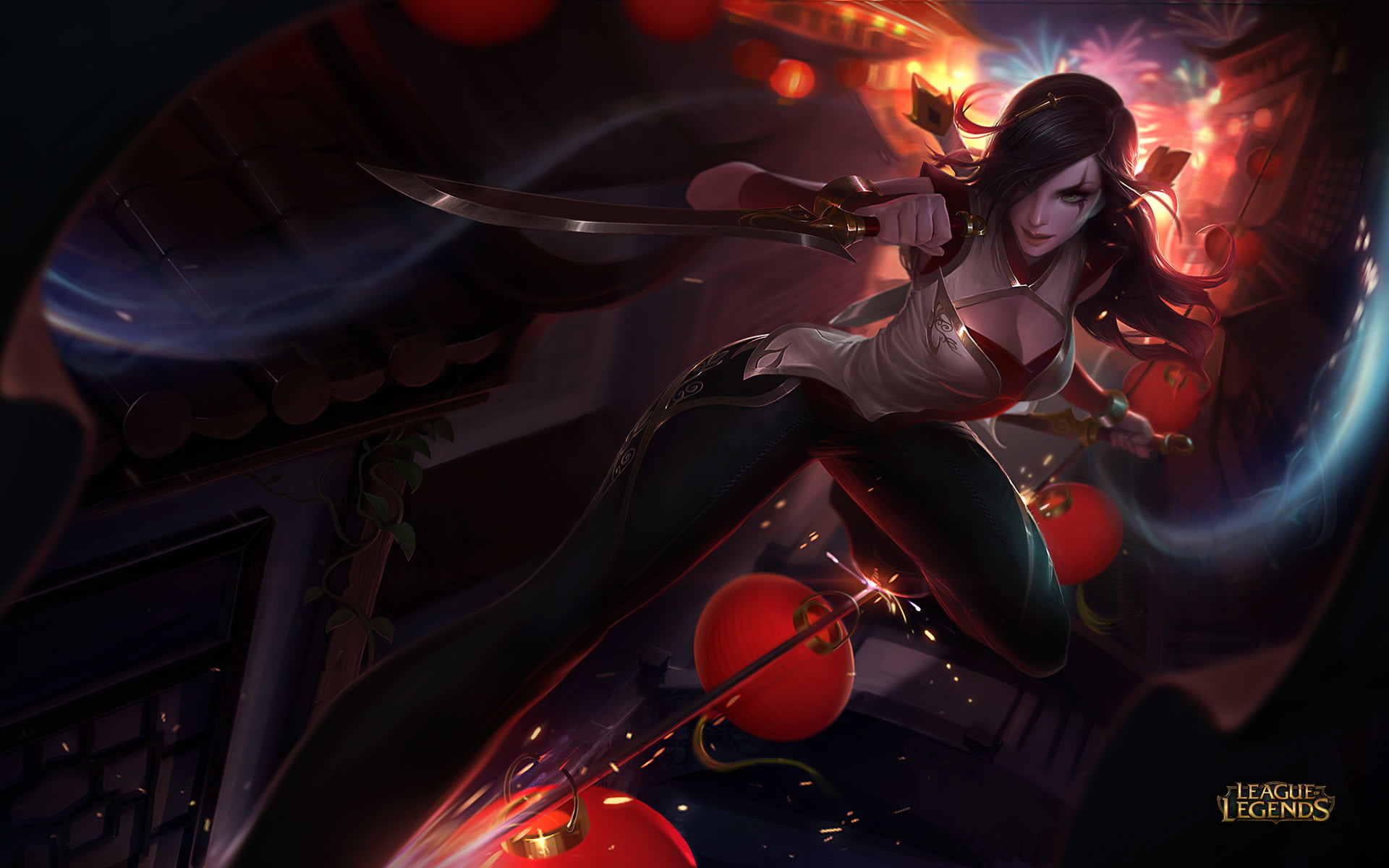 League of Legends, wars, Katarina, the wind, the killer, lol, Catarina, 1080P, sparks, Kingdom, swords, HD Wallpaper