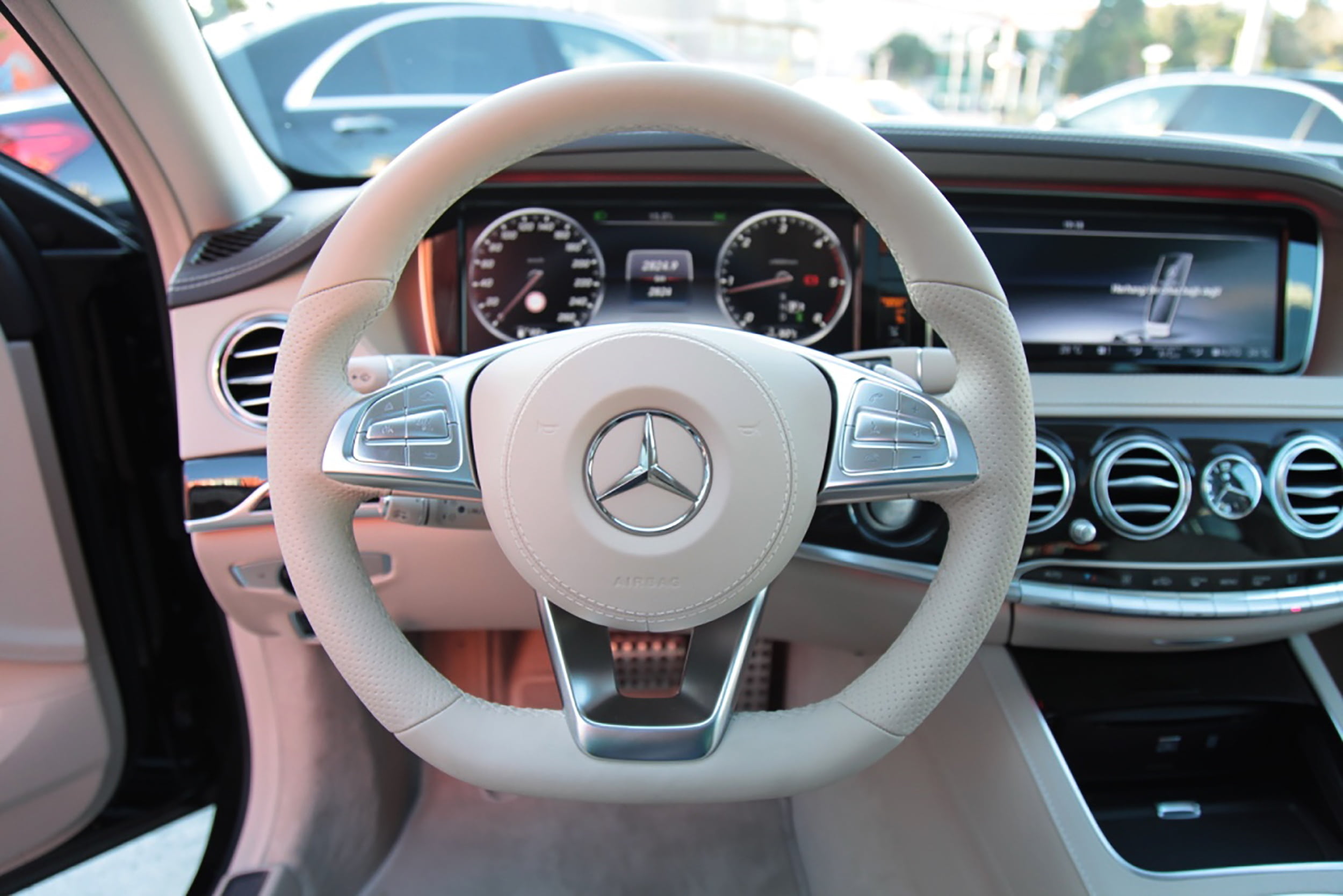 no people, control panel, mode of transportation, transportation, 1080P, vehicle interior, outdoors, car, speedometer, mercedes, steering, circle, dashboard, HD Wallpaper