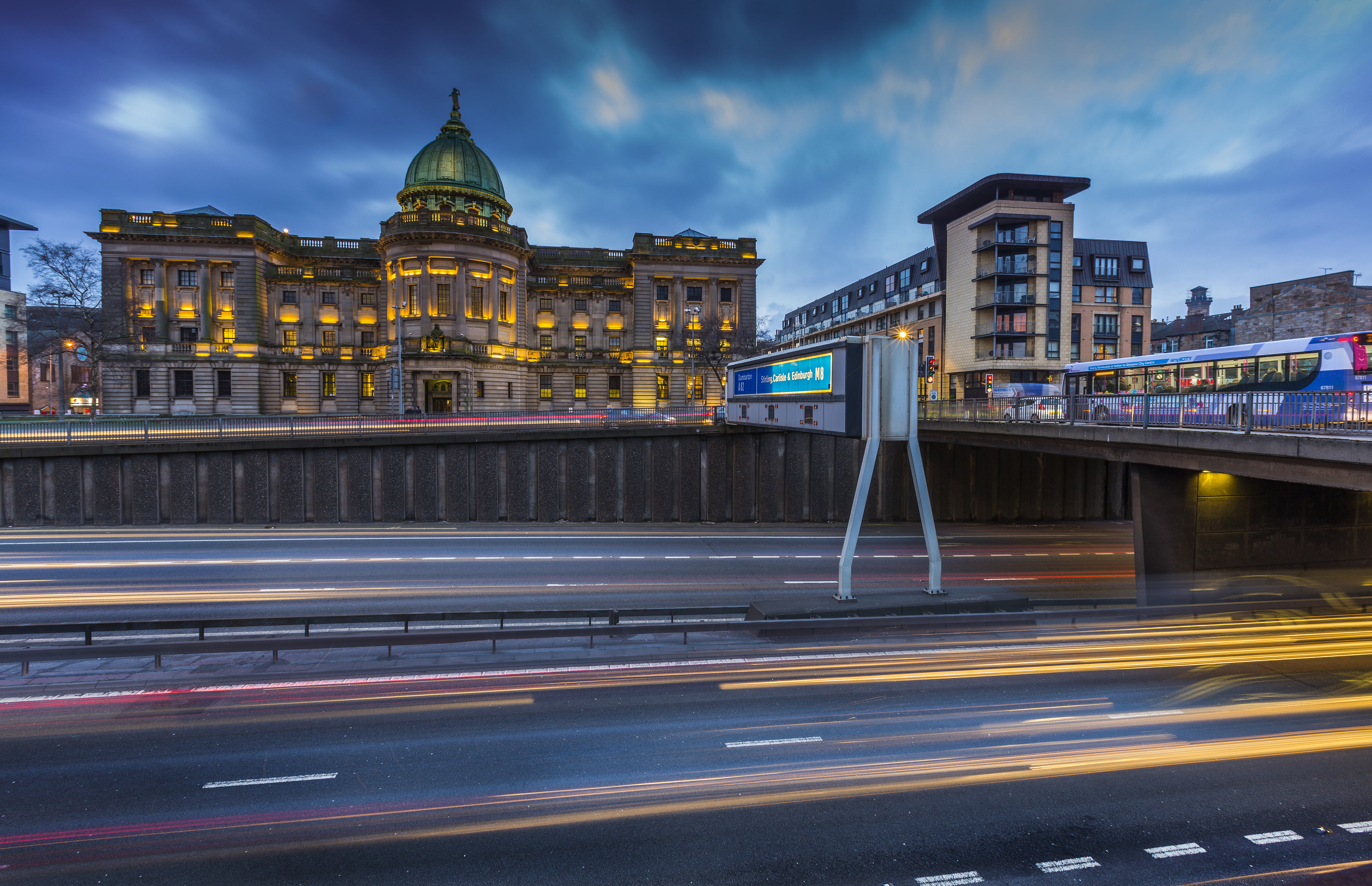 Glasgow, the evening, 4K, bridge, Scotland, lights, Palace, road, HD Wallpaper