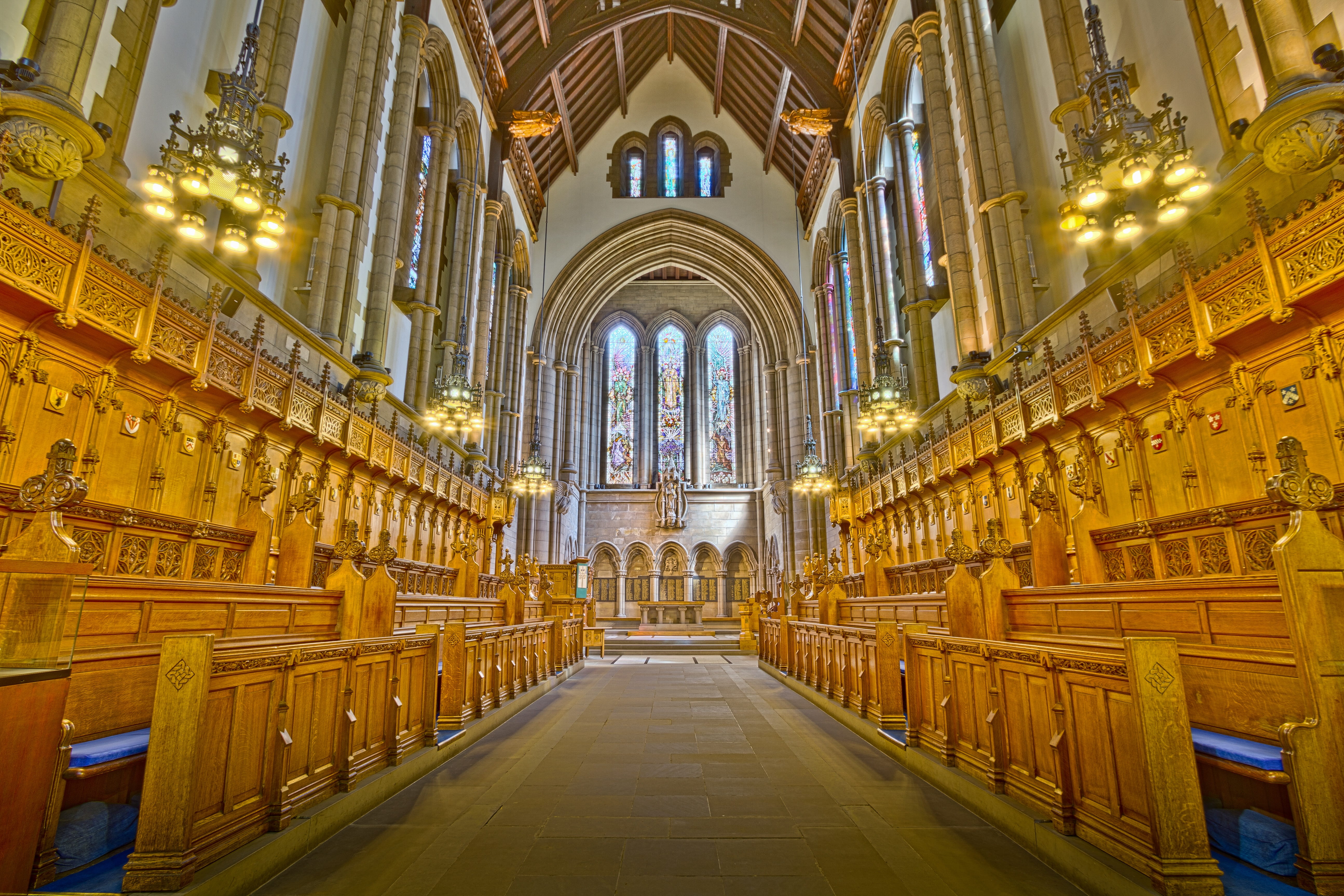 inside, pew, built structure, university of glasgow chapel, interiors, 5K, scottish, architecture, belief, scotland, education, history, religious, holy, HD Wallpaper