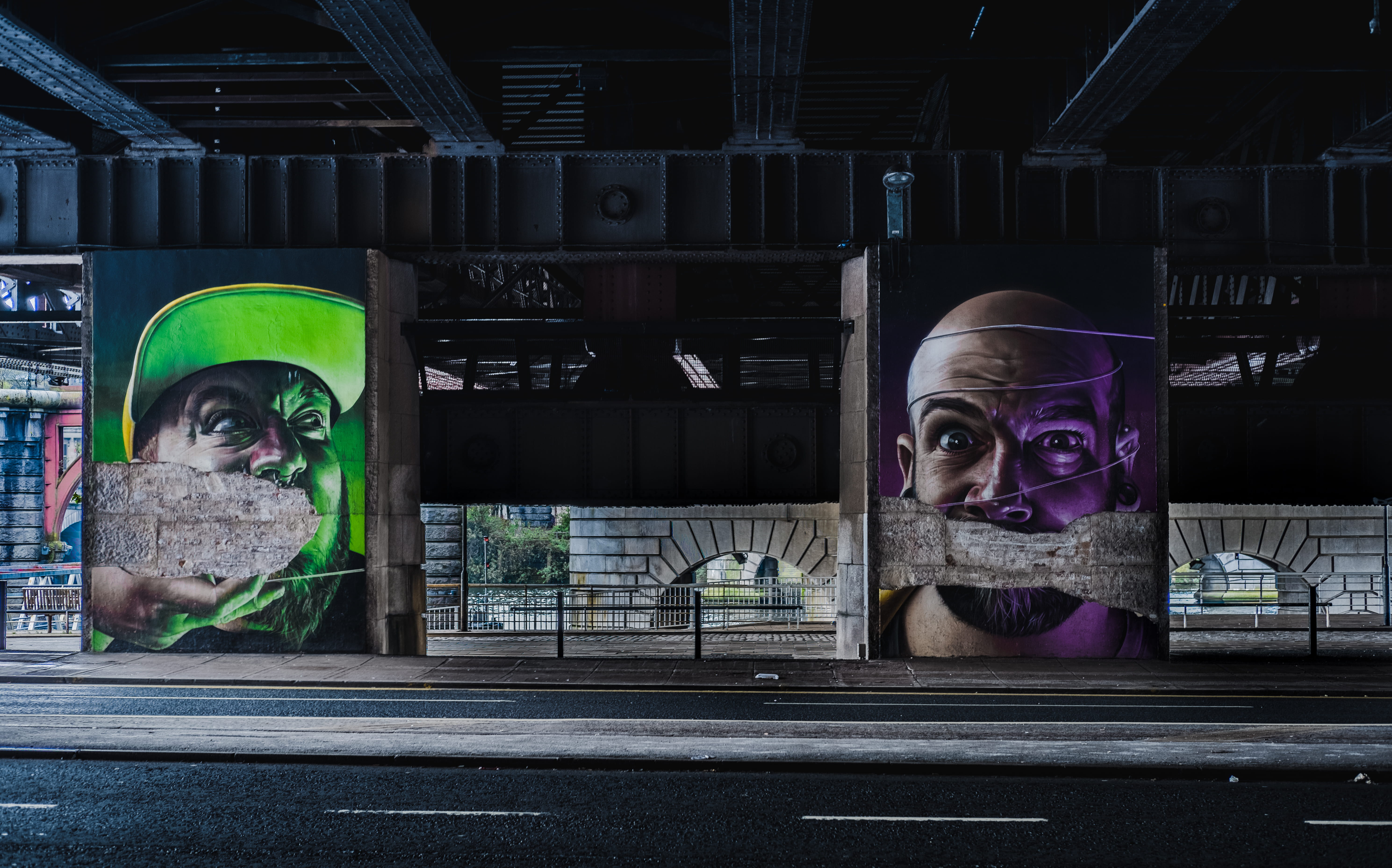reflection, river, transparent, portrait, clyde, human representation, street, grime, illuminated, uk, architecture, looking at camera, dark, night, glasgow, HD Wallpaper
