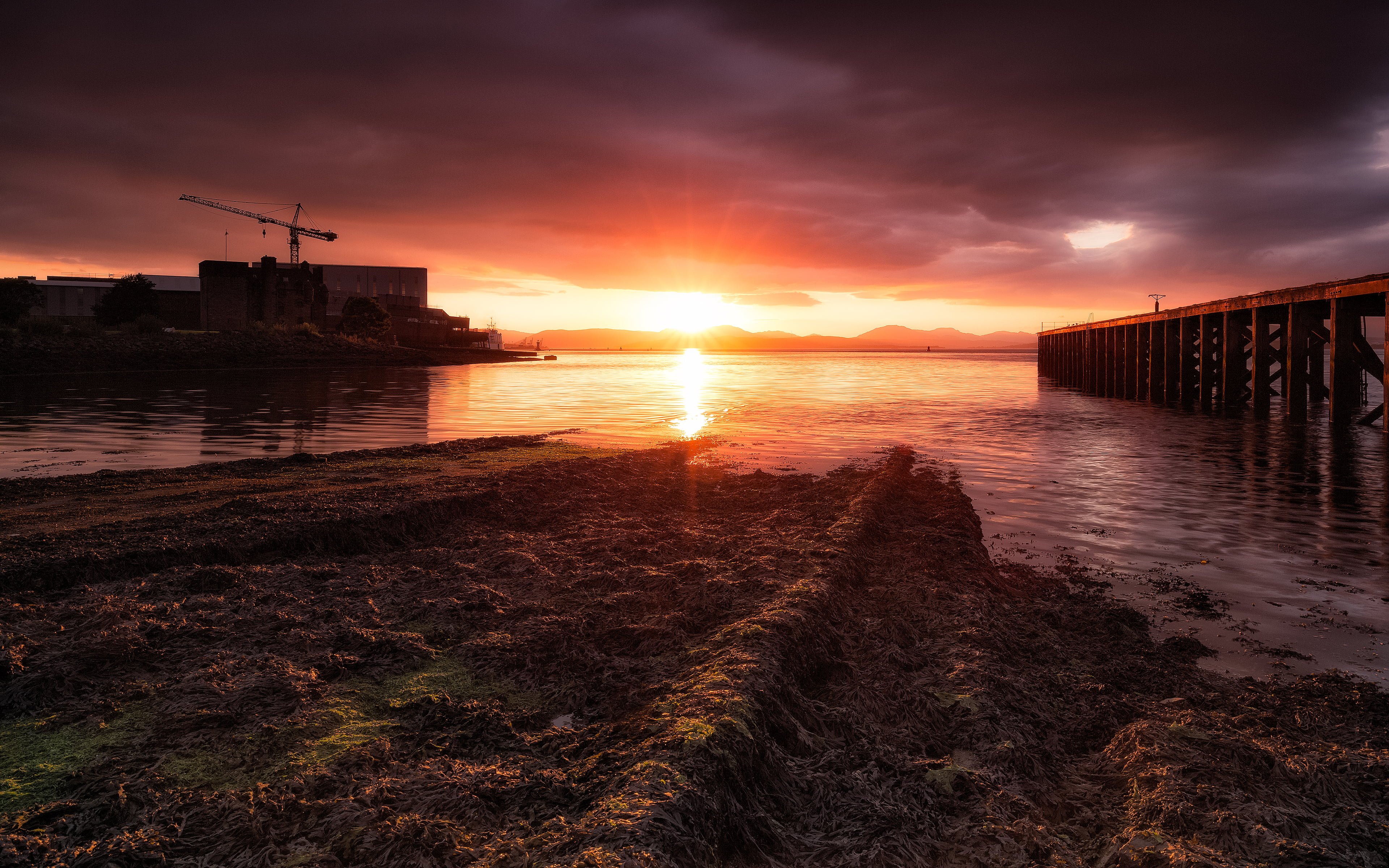 Landscape, hour, f4, 35mm, golden, 4K, beach, dusk, Canon 6D, sunset, water, Port Glasgow, USM, sea, body of water, glasgow, Scotland, body, nature, River Clyde, HD Wallpaper