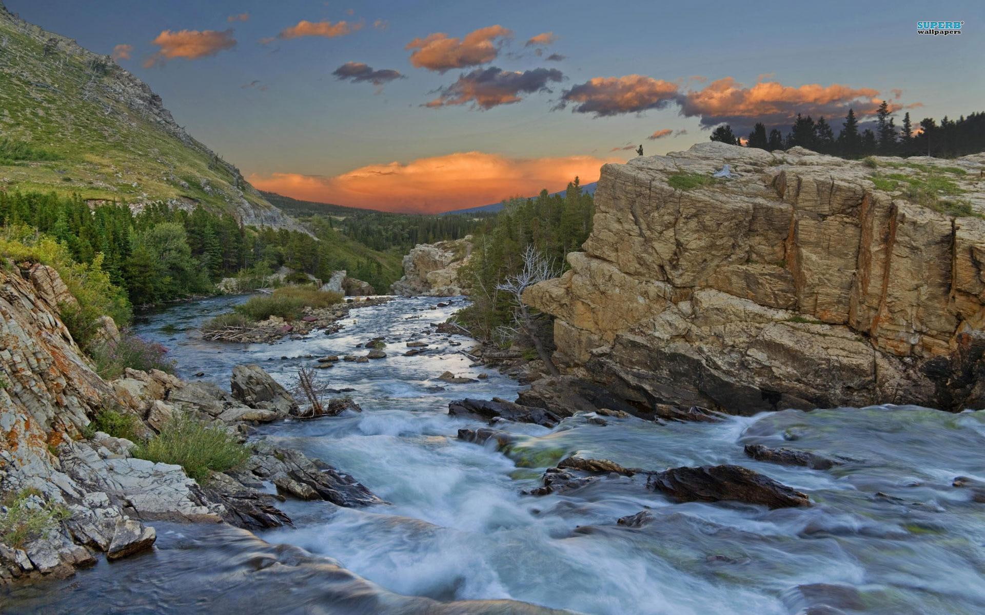 nature and landscapes, nature, river, glacier, rocks, clouds, landscape, flows, water, 1080P, HD Wallpaper