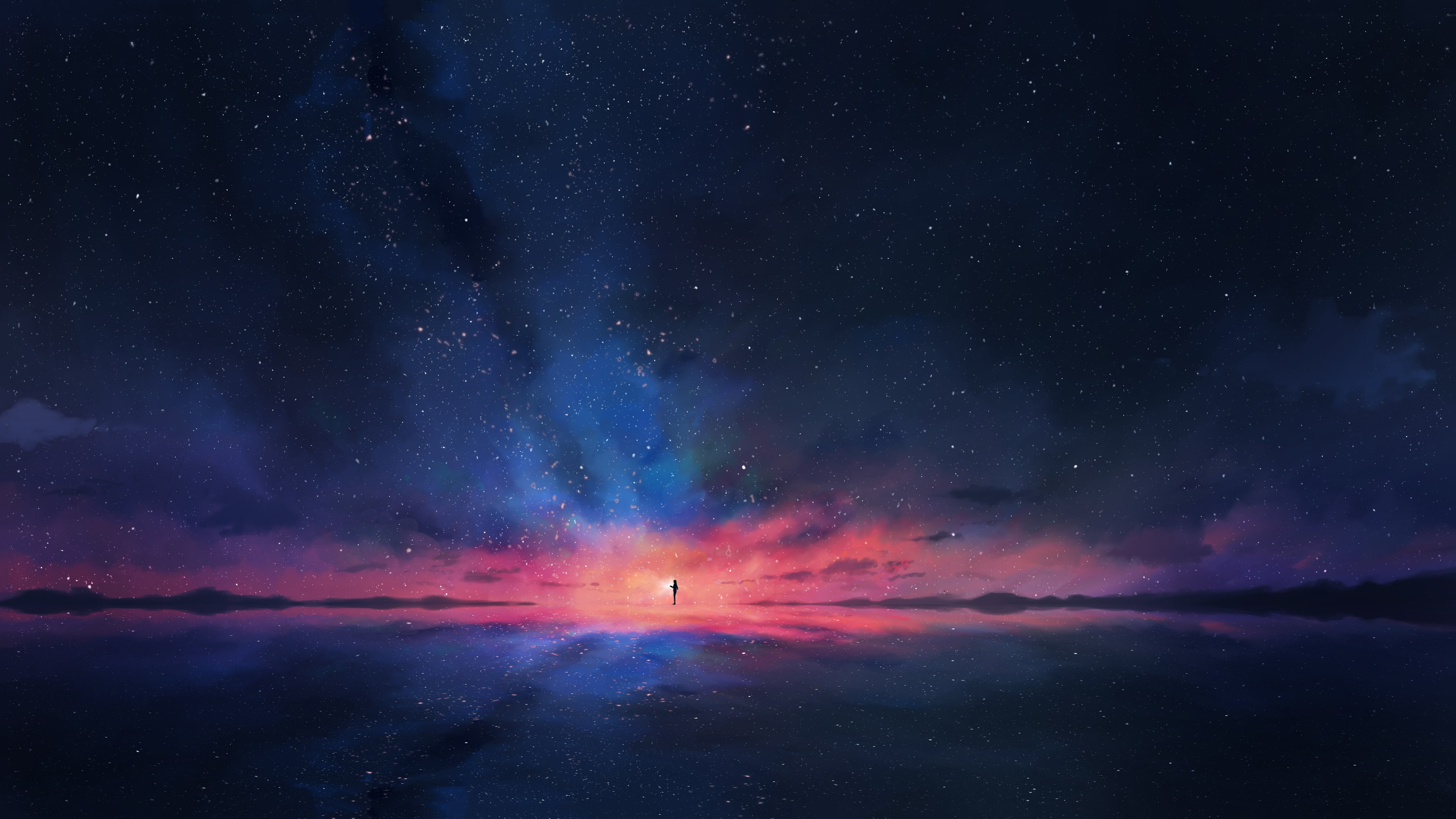 4K, silhouette, 3D Abstract, space, stars, artwork, digital art, HD Wallpaper
